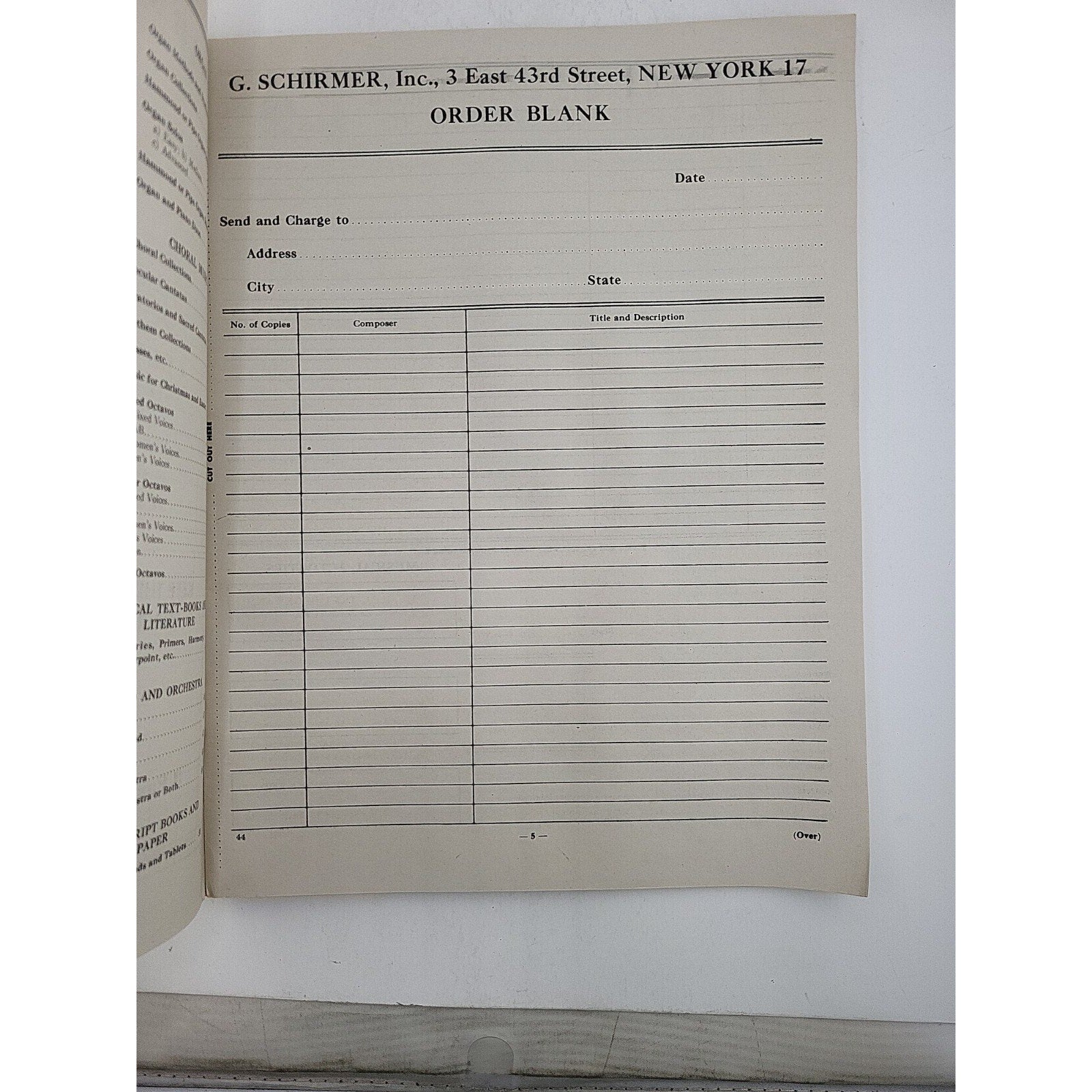 Schirmer's Mail Order Catalog