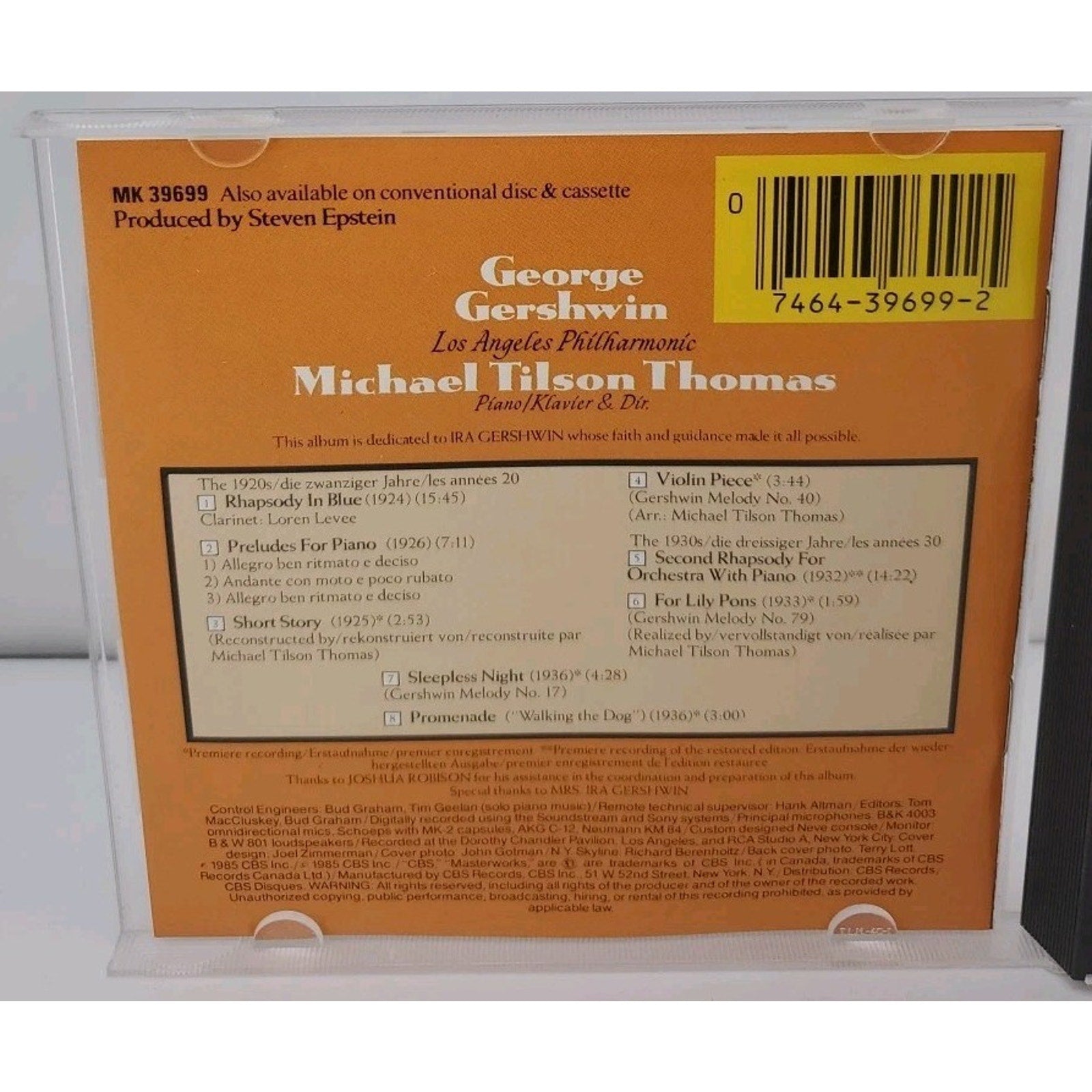 Rhapsody in Blue / Second Rhapsody for Orchestra by Gershwin / Tilson Thomas (CD