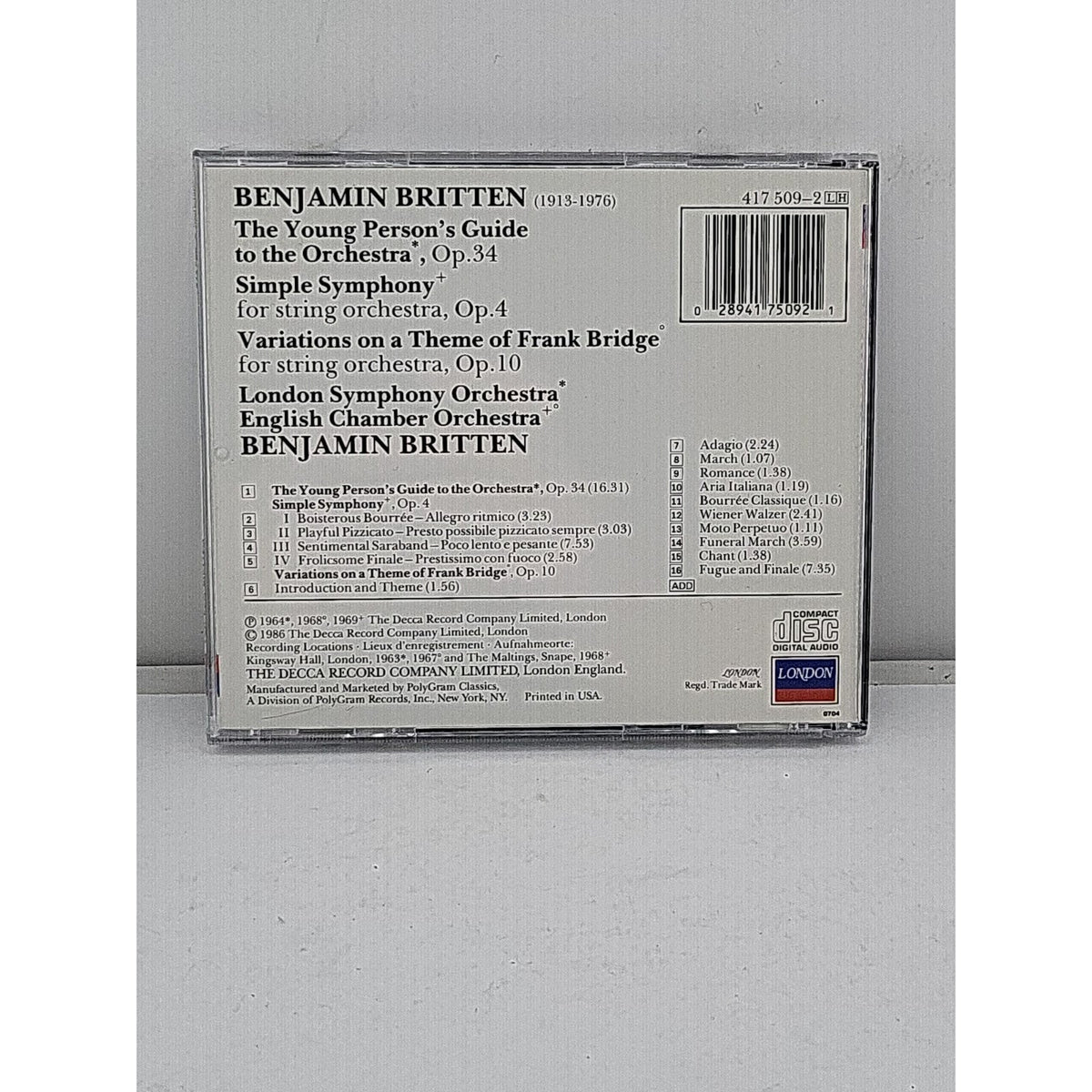 Young Persons Guide / Simple Symphony by Benjamin Britten (CD, 1990)