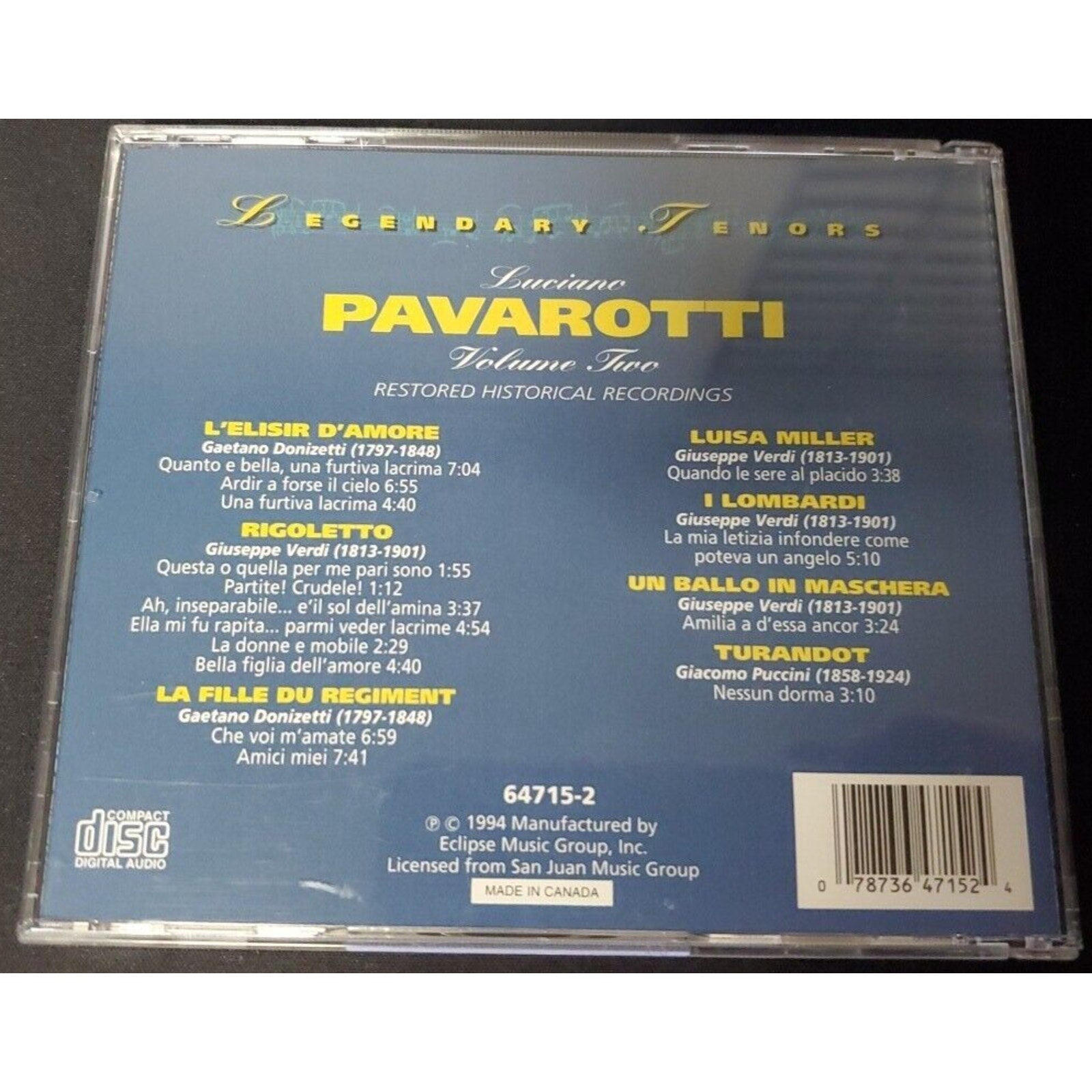 Luciano Pavarotti : Legendary Tenors - Vol. 2 Opera/Operetta (CD)
