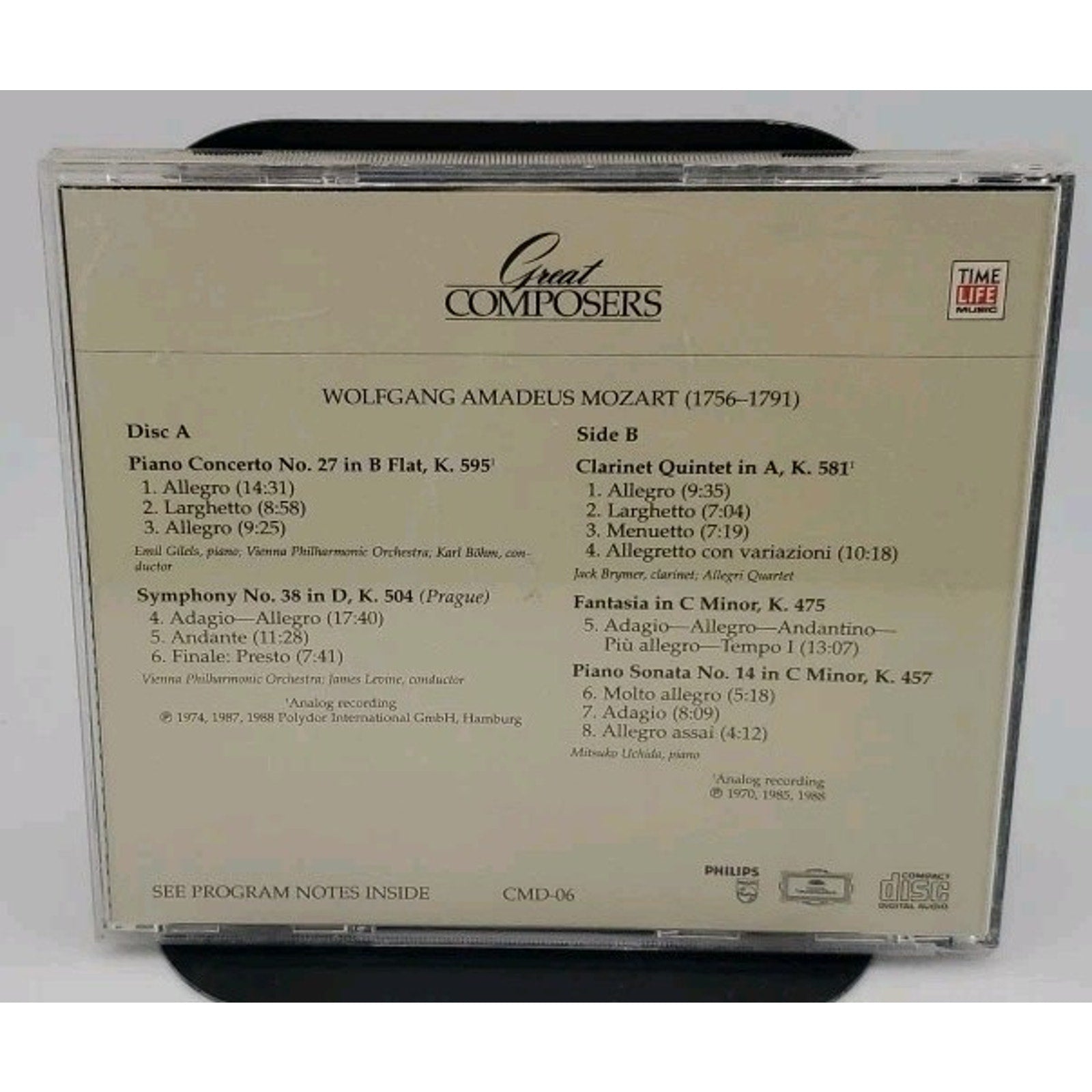 Great Composers: Mozart Concert CD Classical Songs Album Time Life [CMD-06B]