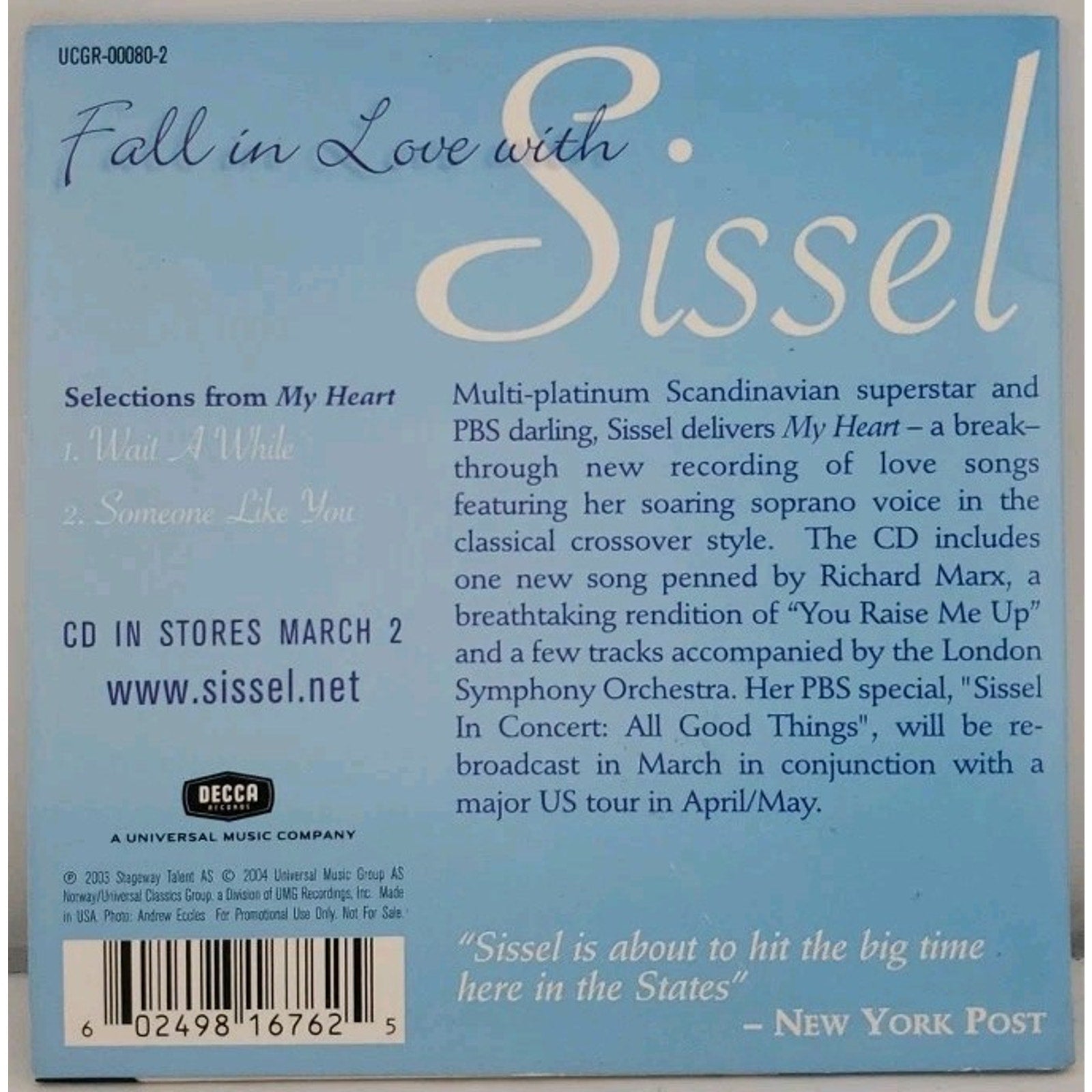 My Heart by Sissel (CD, Mar-2004, Decca)