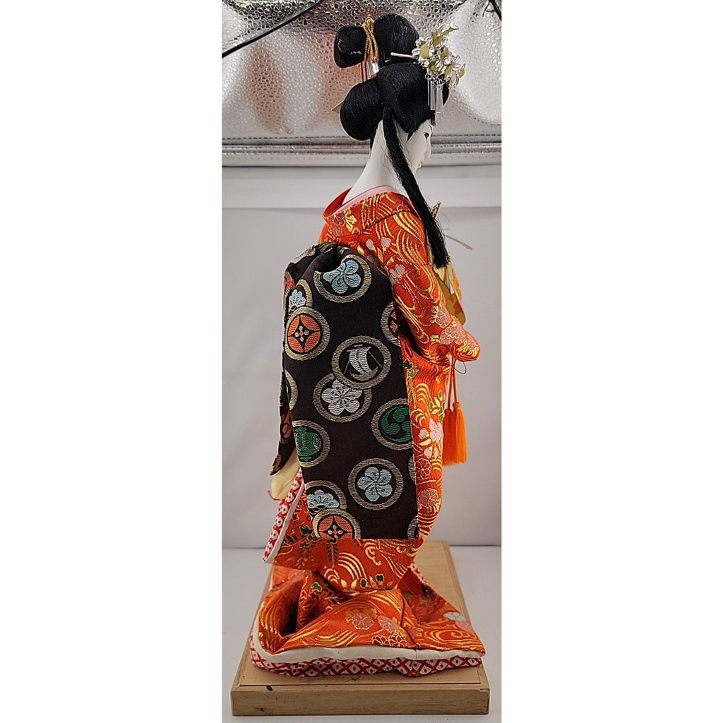 Nishi Geisha Doll 16" Kabuto Helmet Crown Japanese Lady Figurine Red Kimono