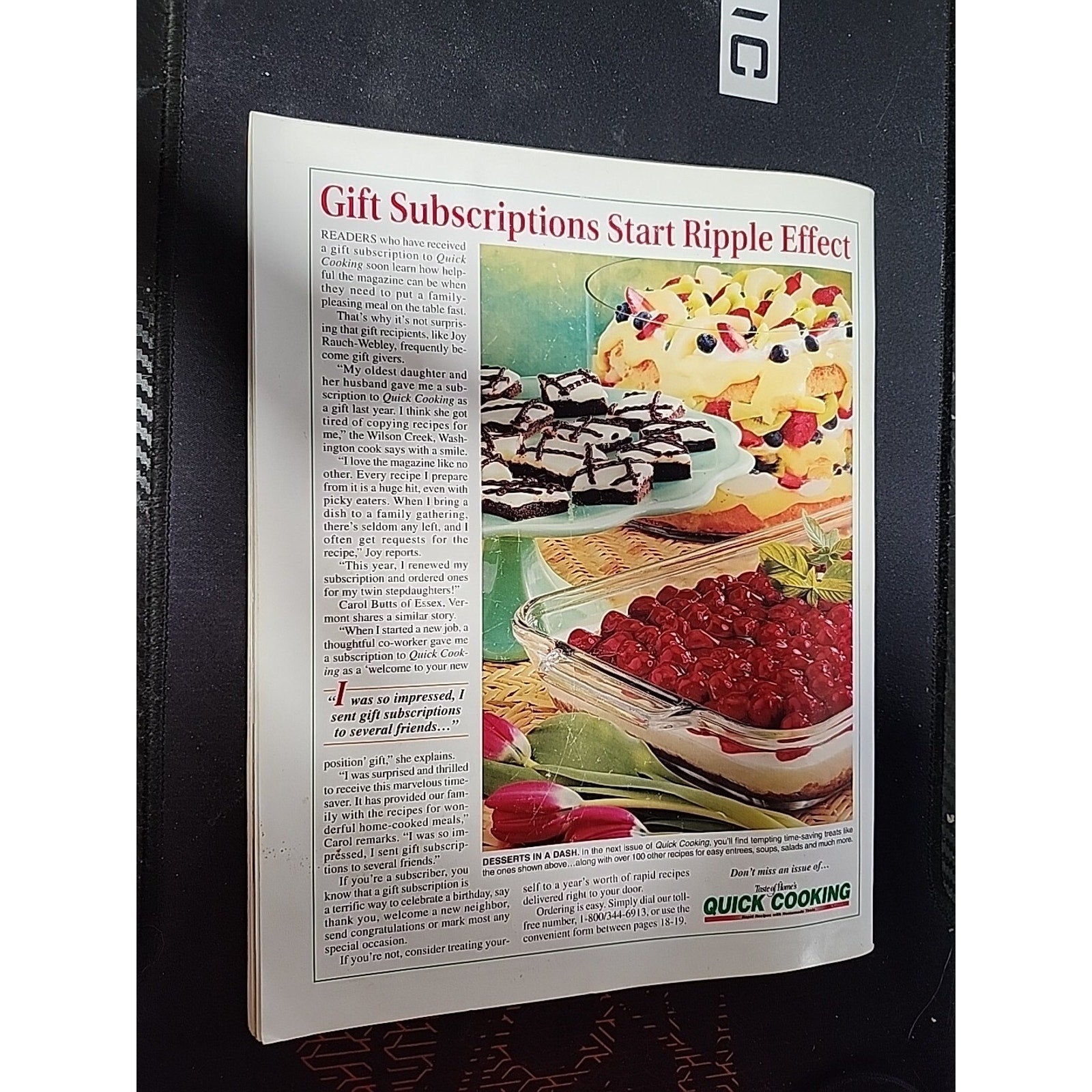 Vintage 2001 Taste Of Home’s Quick Cooking Cookbook Recipes Cook Book Magazine