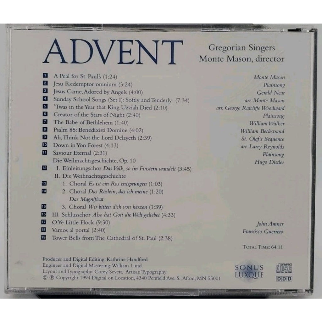 Monte Mason Advent: The Gregorian Singers CD