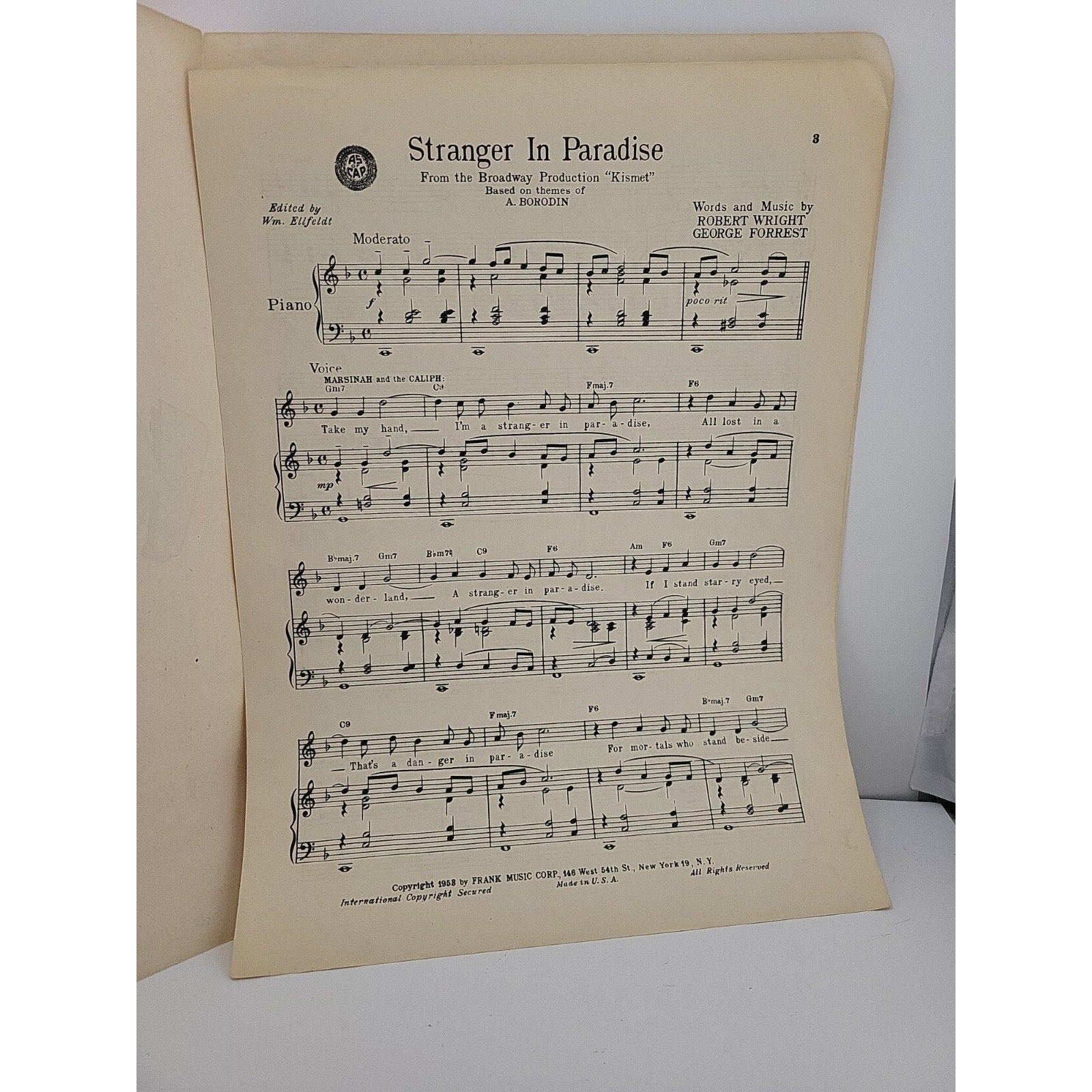 Stranger in Paradise from Broadway Musical Kismet 1953 Sheet Music