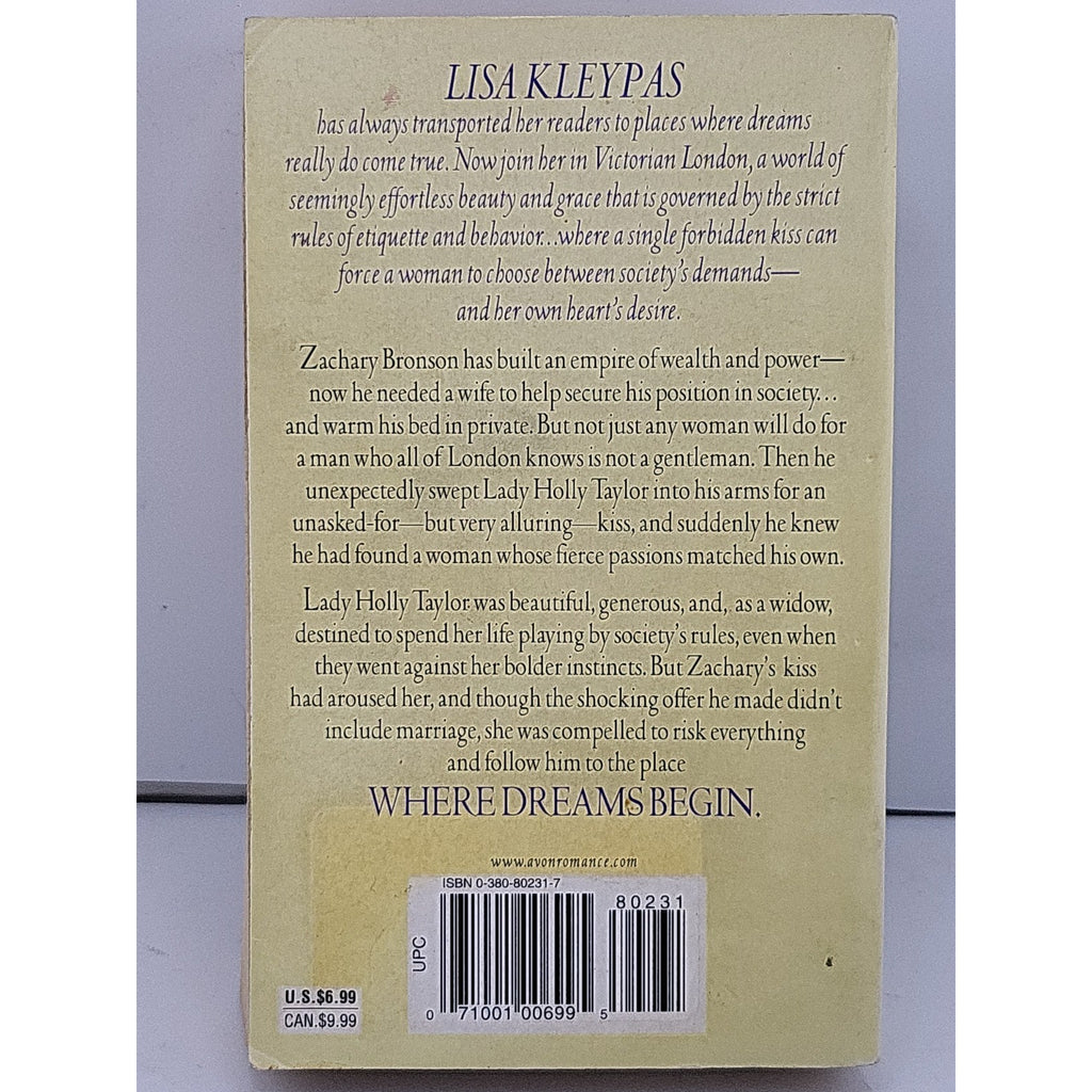 Where Dreams Begin by Lisa Kleypas (2000, Mass Market) 1st Edition Stepback