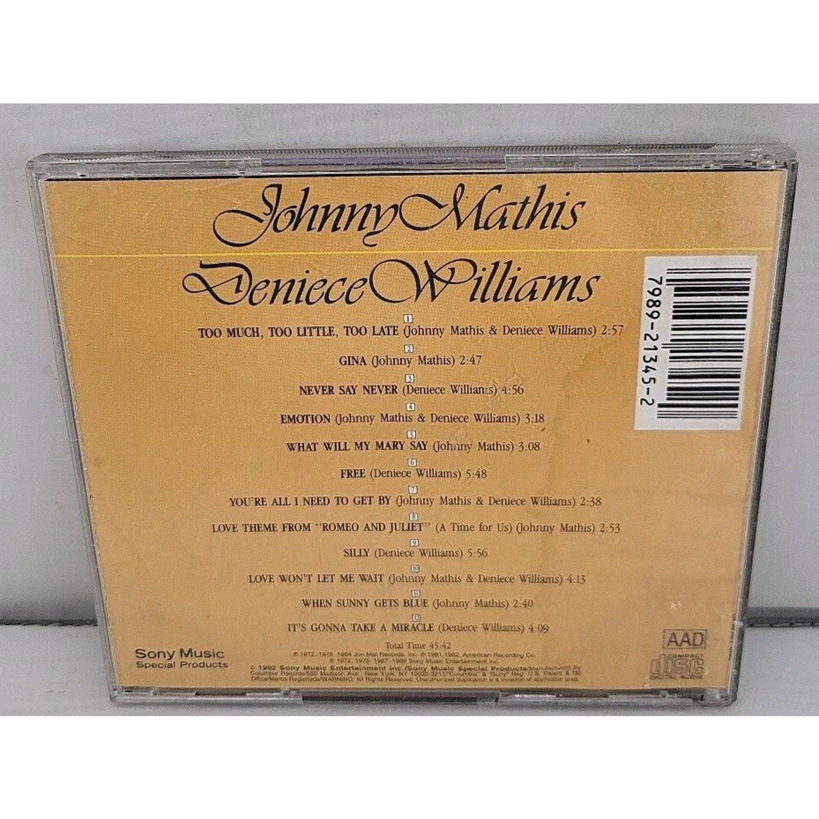 Too Much, Too Little, Too Late by Johnny Mathis (CD, Sony Music Distribution...