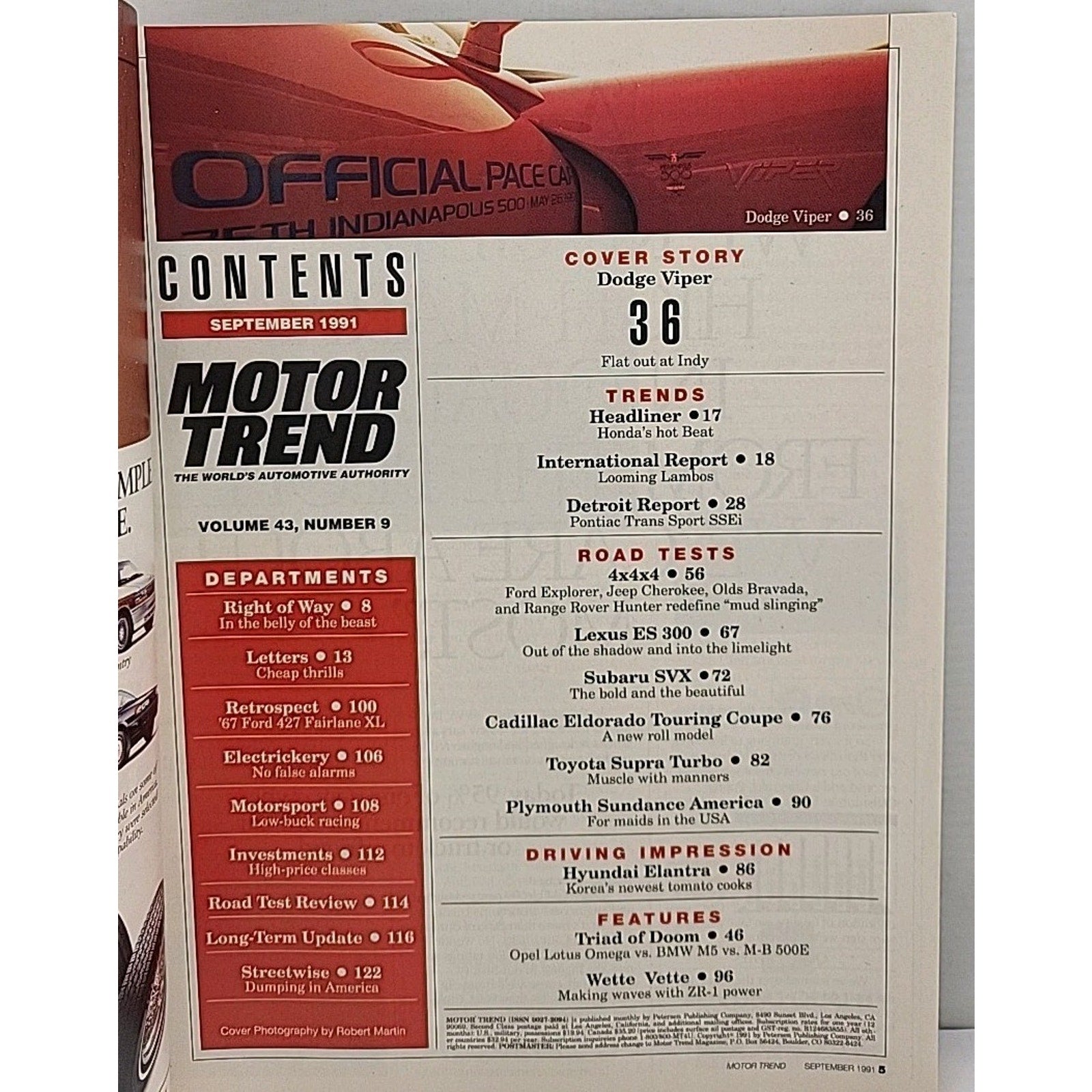 Motor Trend Magazine - September 1991 - Volume 43 Number 9