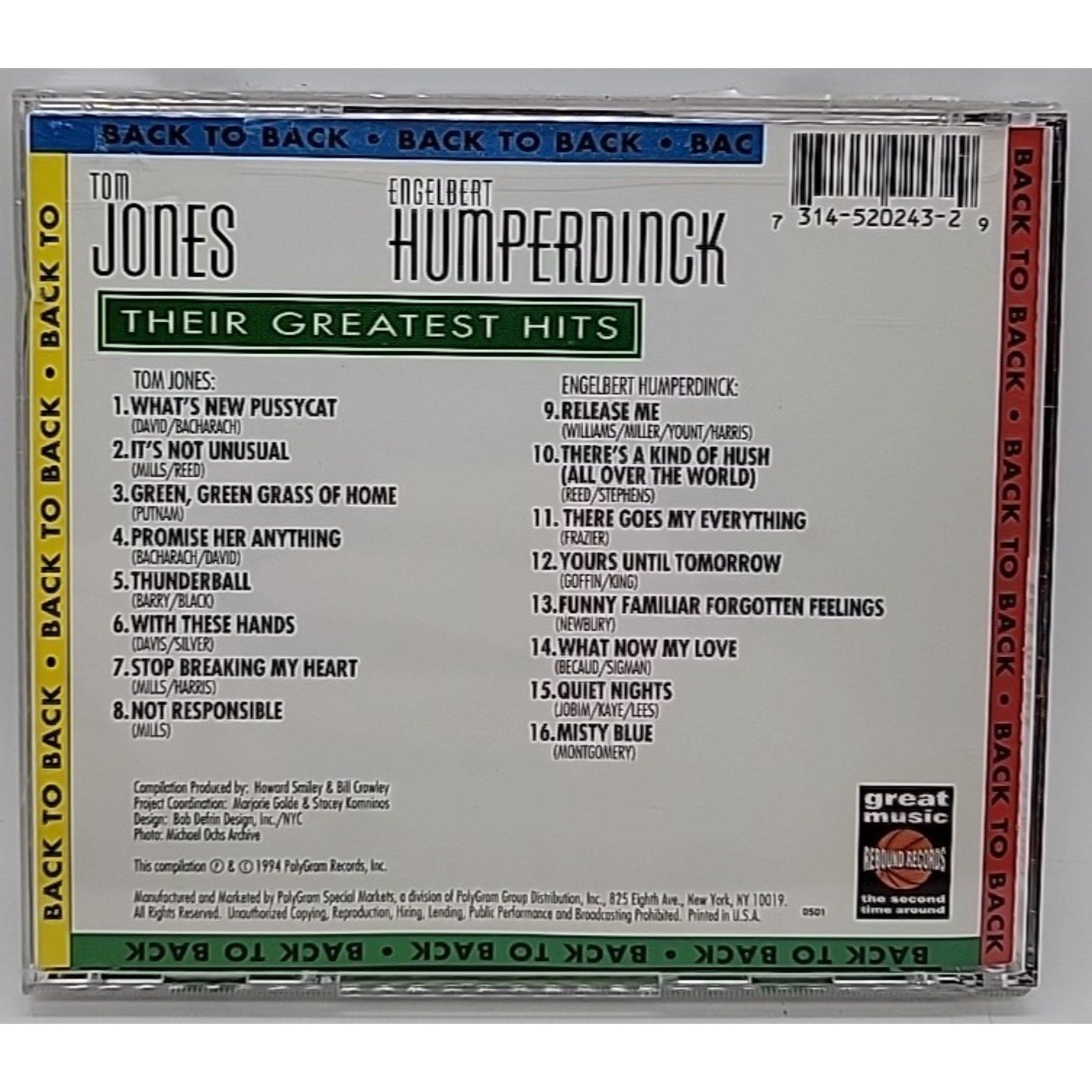Greatest Hits by Jones, Tom / Humperdinck, Engelbert (CD, 1995)