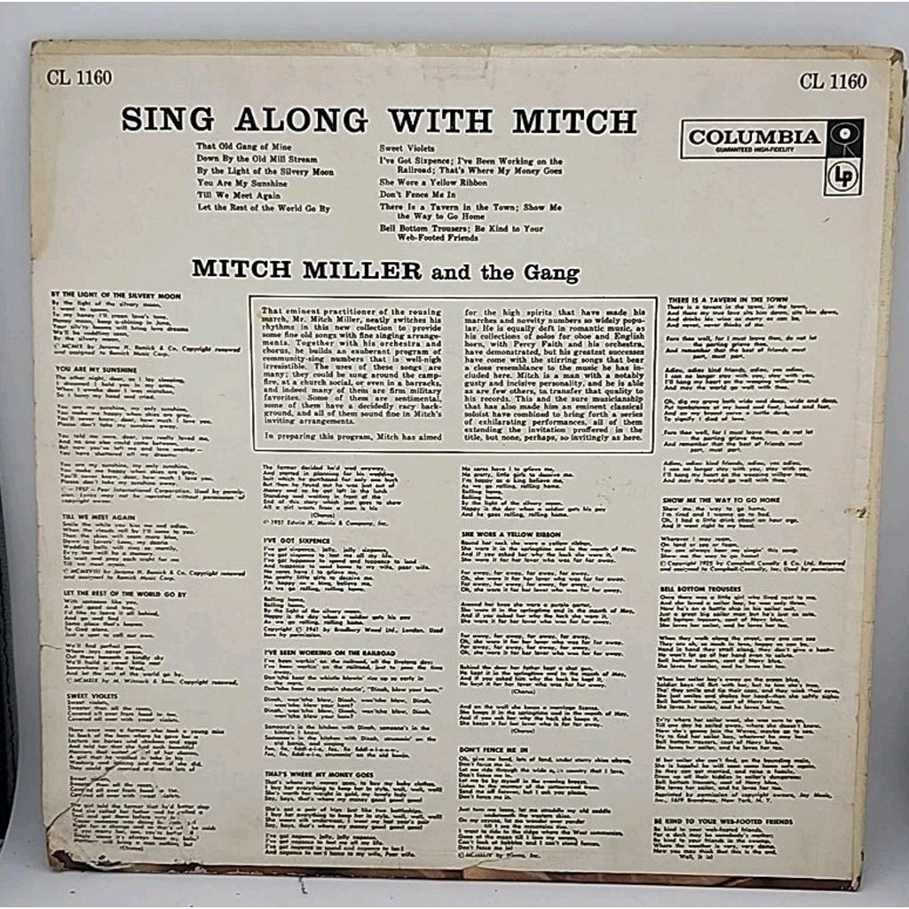 Sing Along With Mitch by Mitch Miller LP Vinyl Columbia Records CL 1160