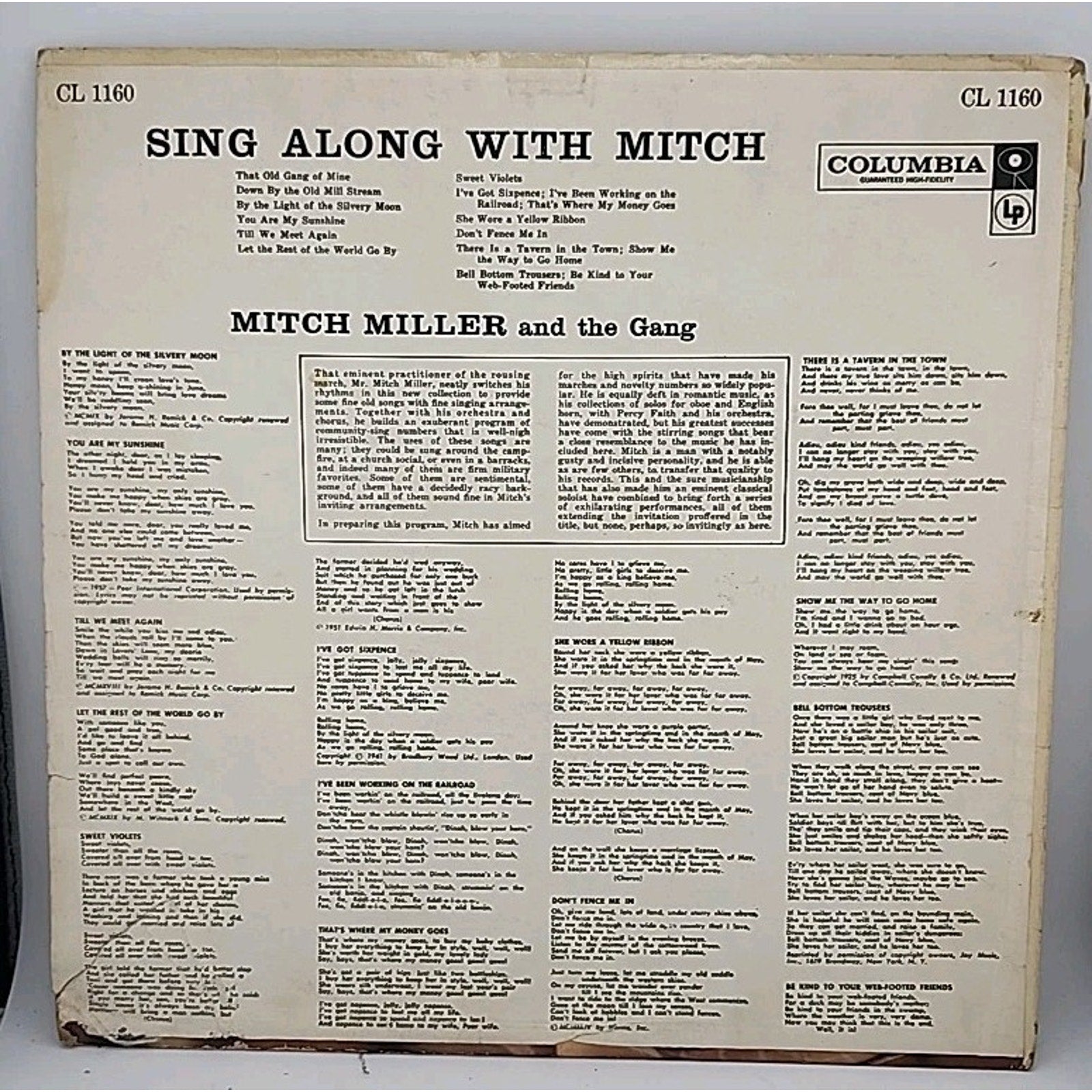 Sing Along With Mitch by Mitch Miller LP Vinyl Columbia Records CL 1160