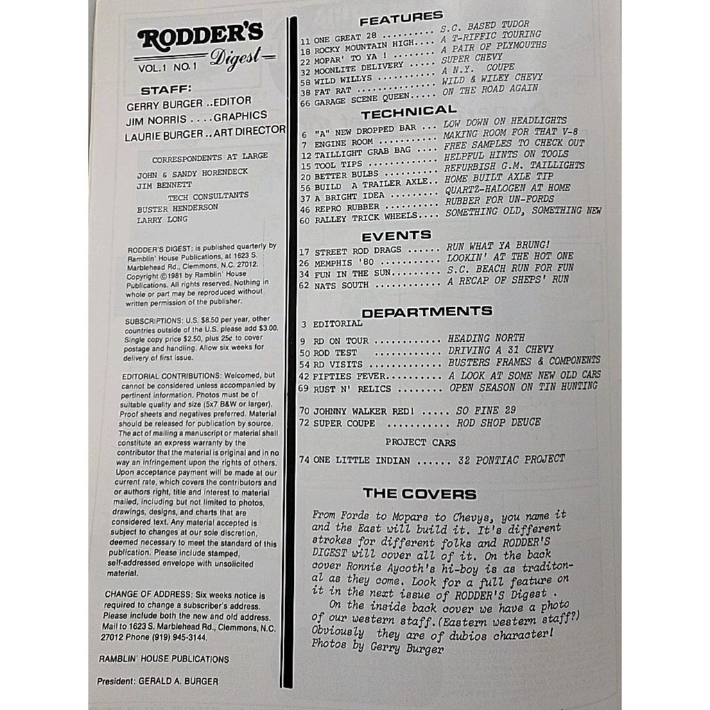 Rodder's Digest Magazine Spring '81 Volume 1 No. 1