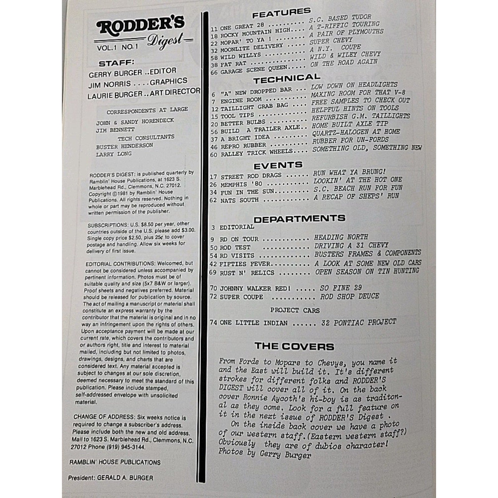 Rodder's Digest Magazine Spring '81 Volume 1 No. 1