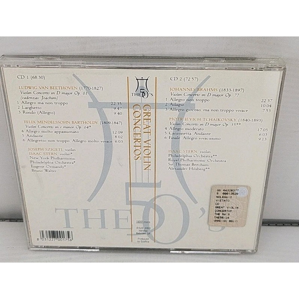 Great Violin Concertos -2 Disc - Beethoven, Mendelssohn Brahms, Tchaikovsky CD