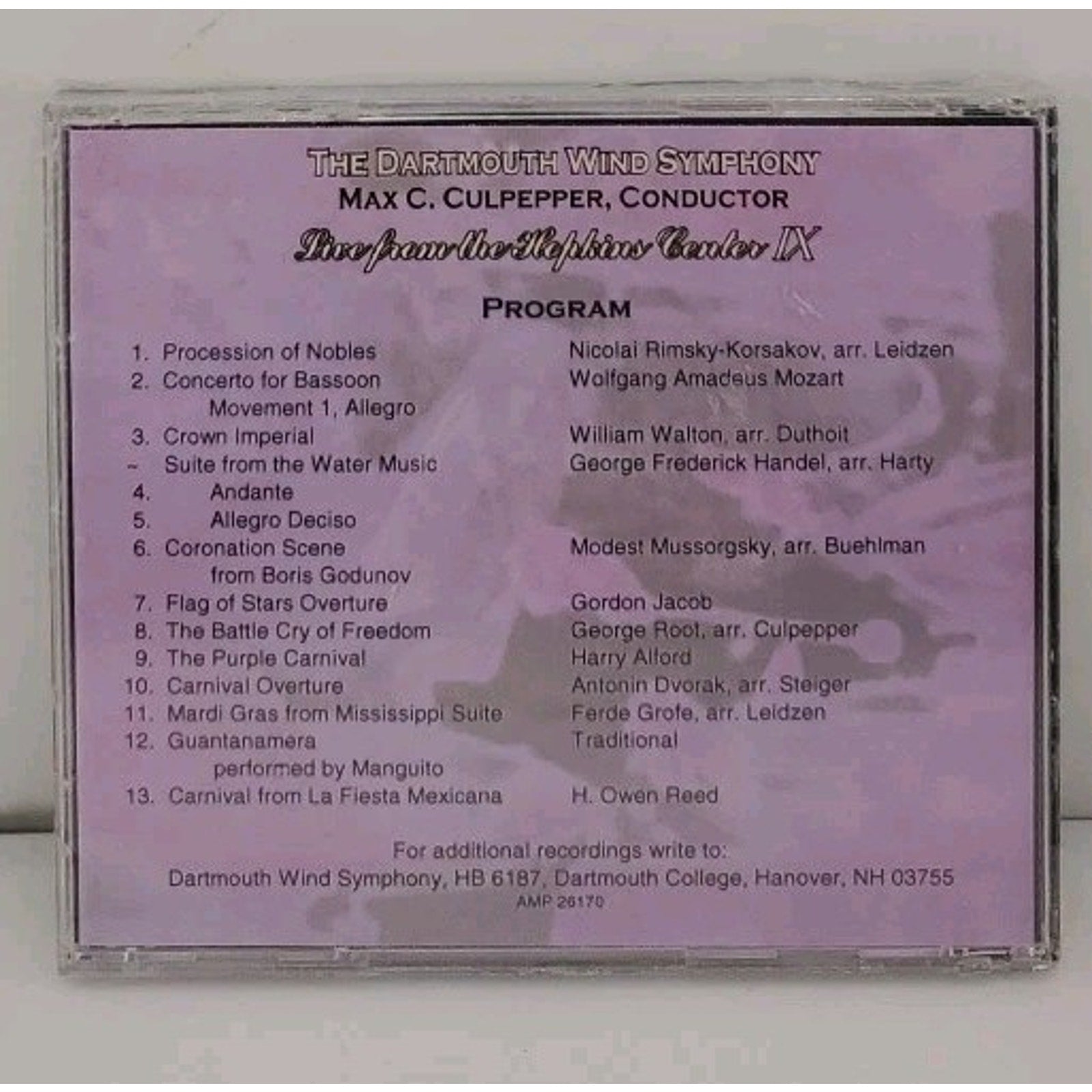 Dartmouth Wind Symphony - Live from the Hopkins Center IX CD *Brand New*