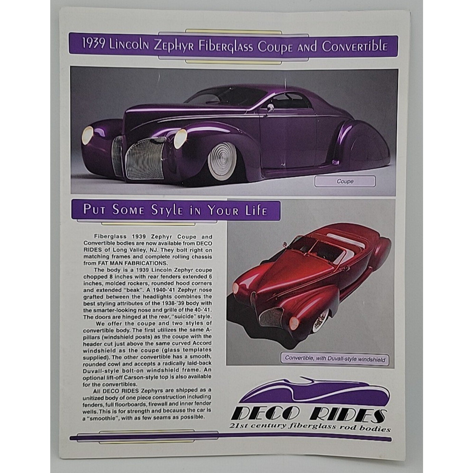 1939 Lincoln Zephyr Fiberglass Coupe And Convertible Deco Rides Brochure