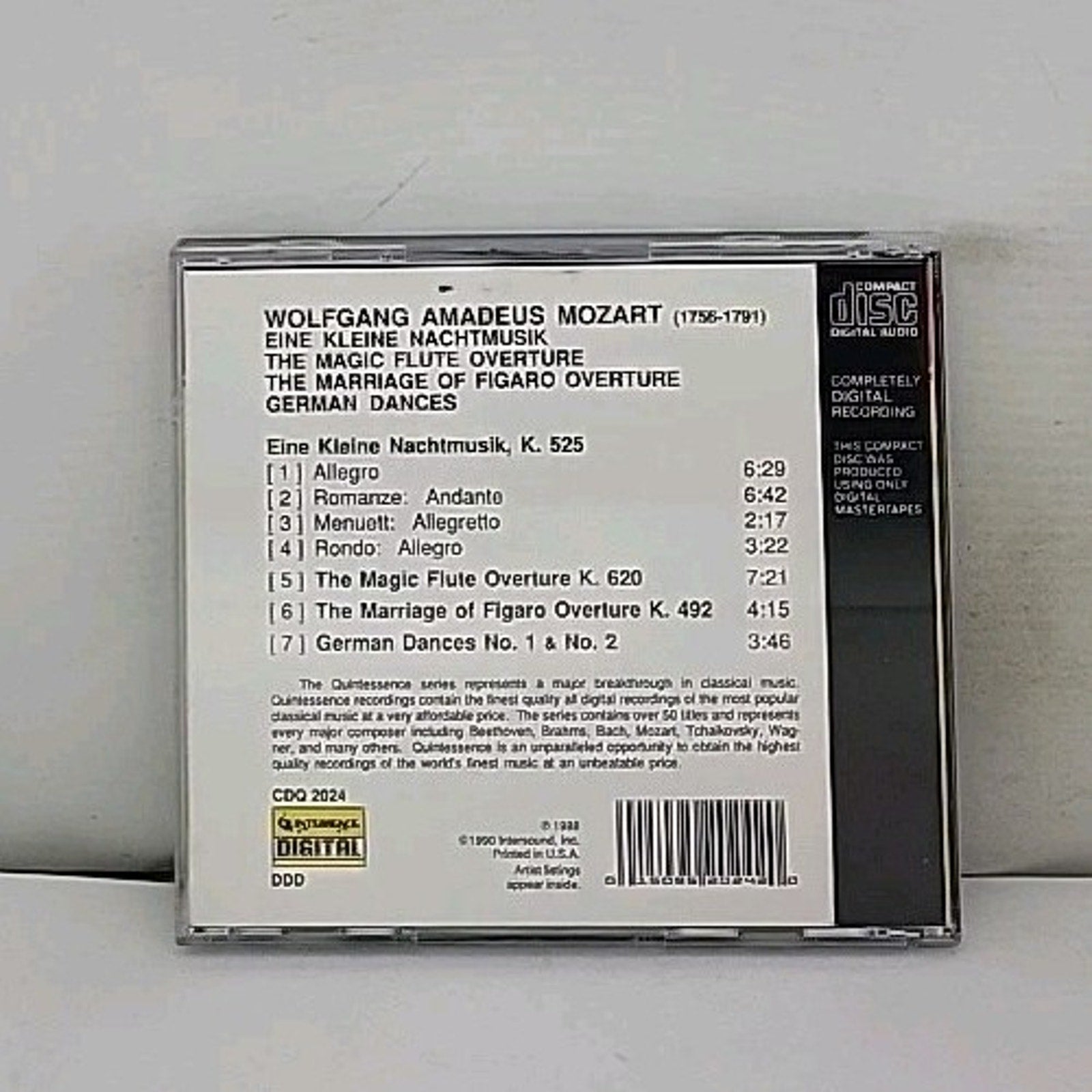 CD Wolfgang Amadeus Mozart Eine Kleine Nachtmusik Overtures 7 Tracks 1990