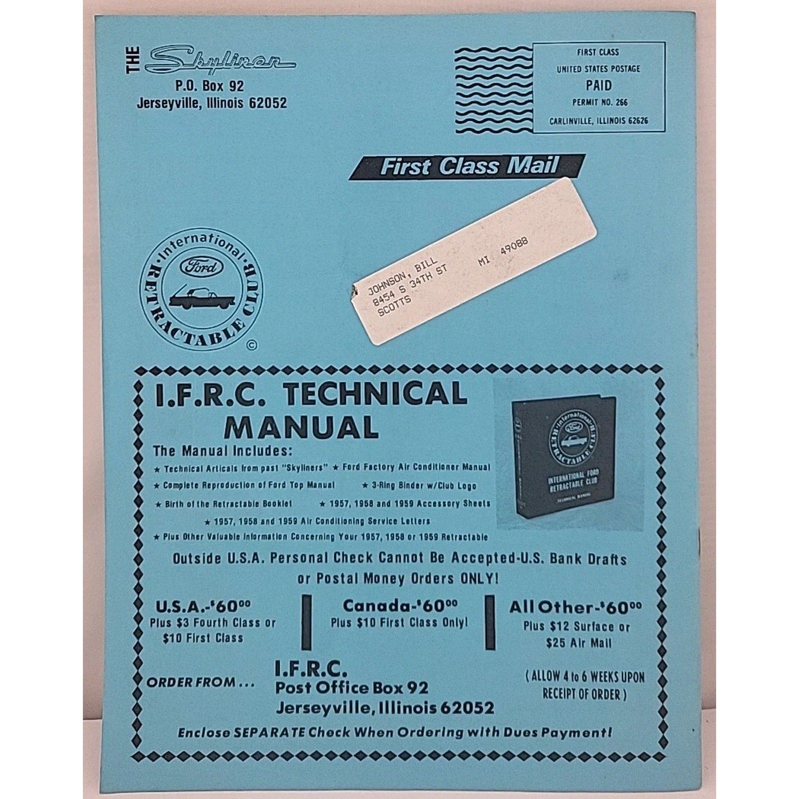 The Skyliner - International Retractable Club - August 1987 Number 87