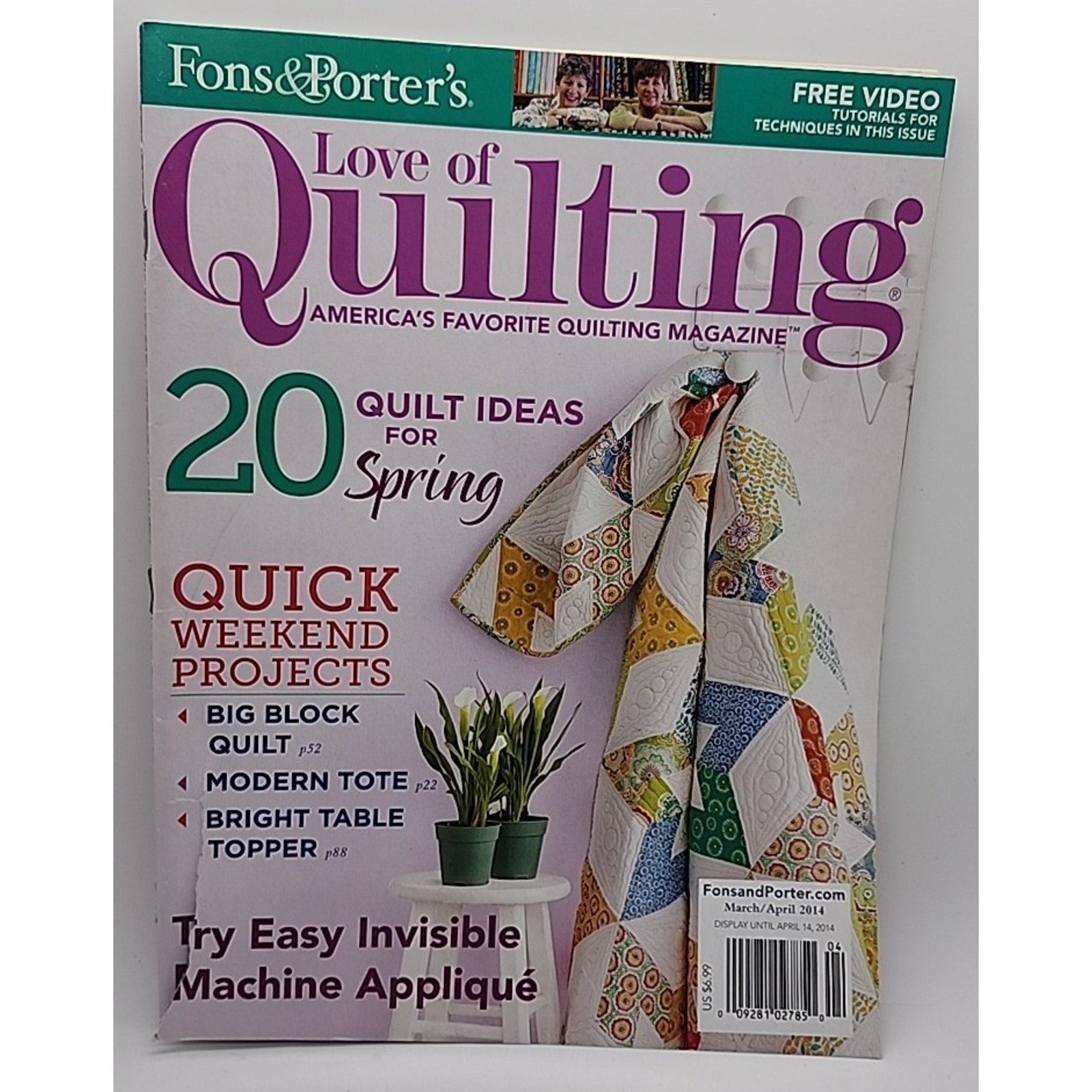 LOVE OF QUILTING MAGAZINE - MARCH/APRIL 2014 BY FONS & PORTER
