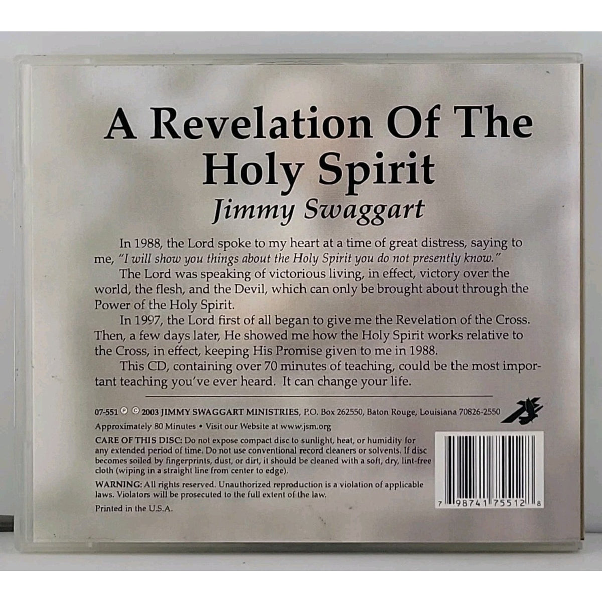 Jimmy Swaggart "A Revelation Of The Holy Spirit" Teaching CD *Religion* Ministry