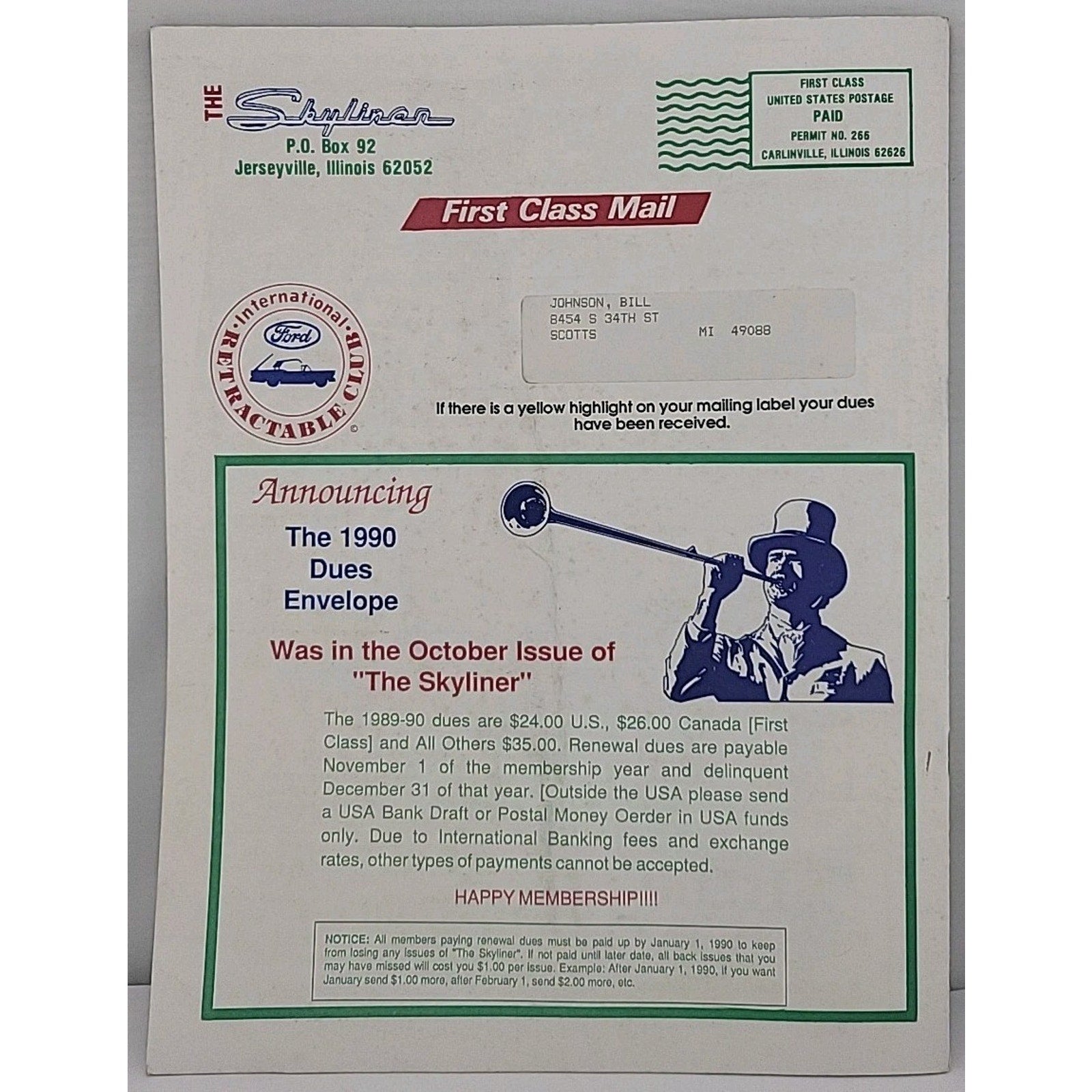The Skyliner - International Retractable Club - December 1989 Number 111