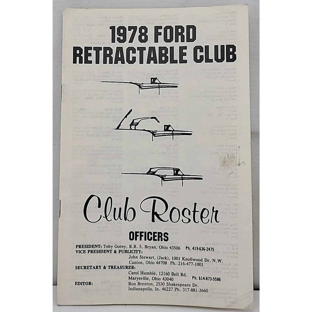 1978 Ford Retractable Club - Club Roster