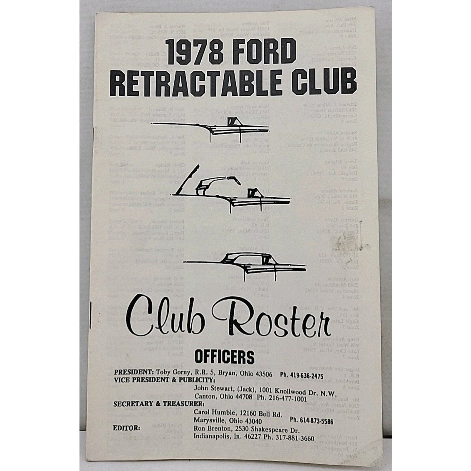 1978 Ford Retractable Club - Club Roster