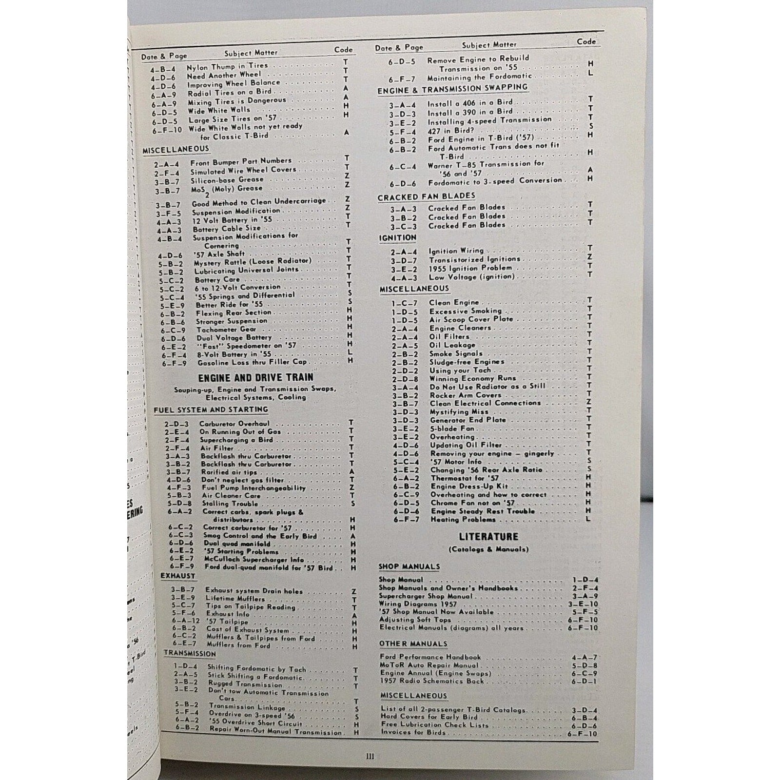 The Early Bird 1963-1968 Index Classic Thunderbird Club International (CTCI)
