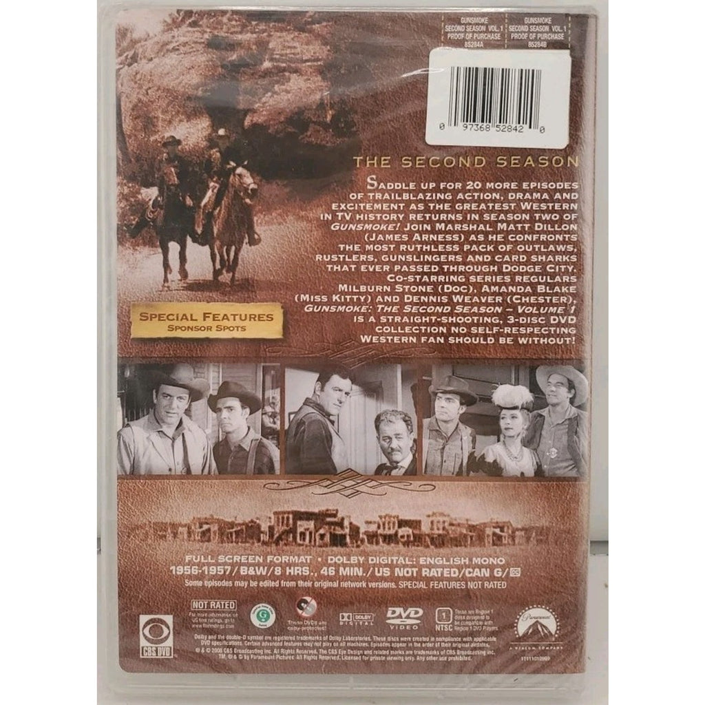 Gunsmoke - The Second Season, Volume 1 (DVD, 2008, 3-Disc Set) *Brand New*
