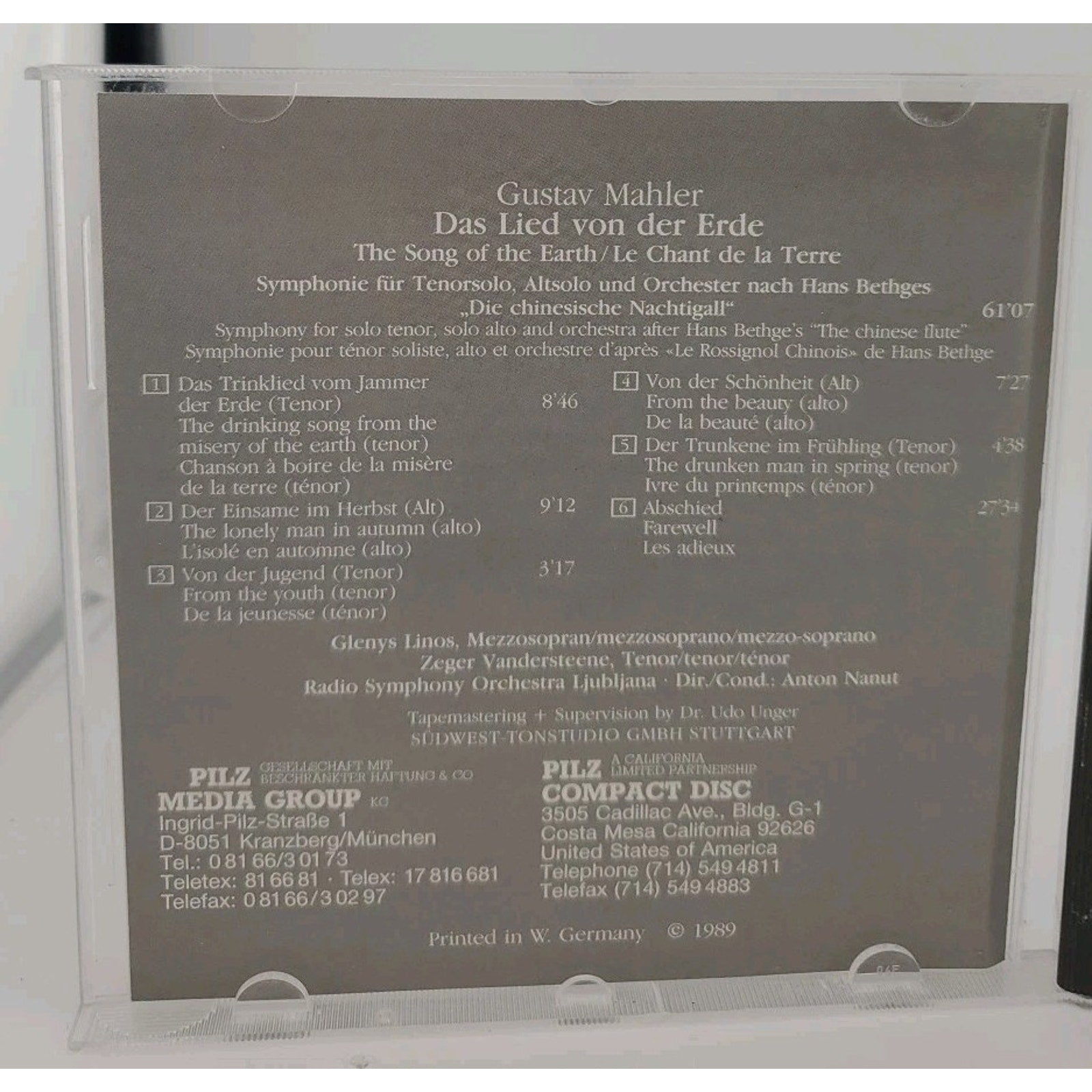 Vienna Master Series Das Lied Von Der Erde CD 1990-05-28 - Pilz Music