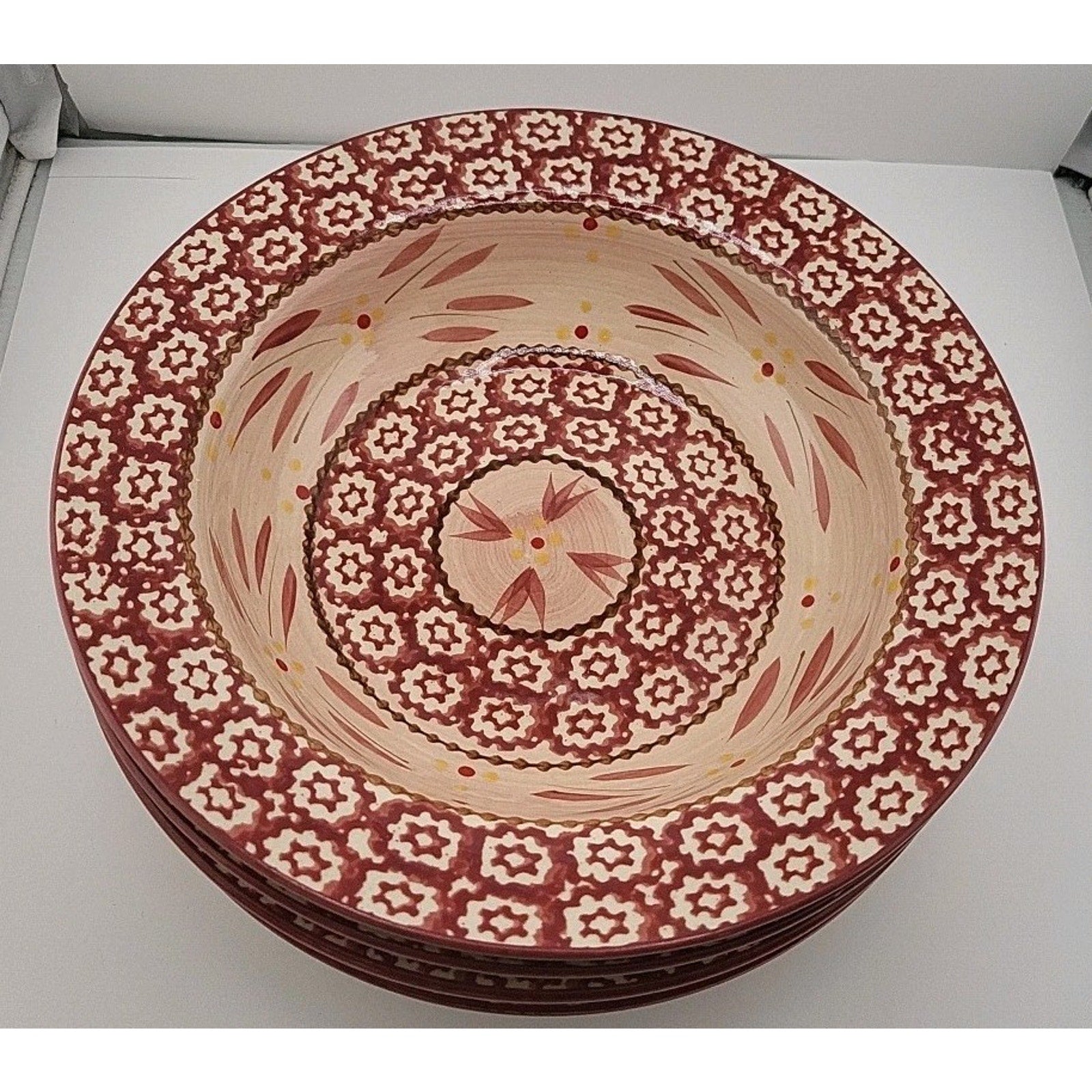 Temptations Old World Red Rim Soup Bowls (3)