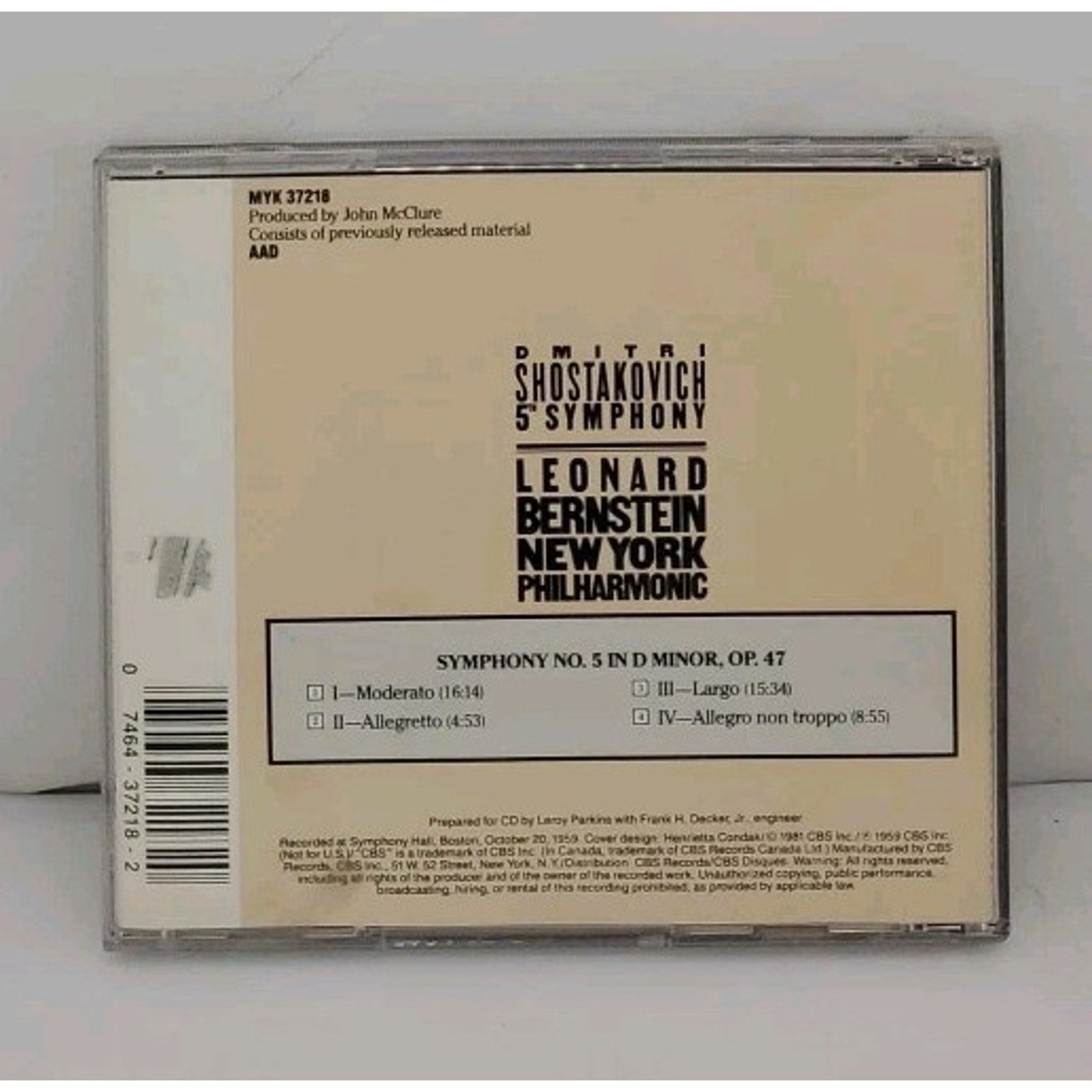 Shostakovich CD 5th Symphony - 1959 Leondard Bernstein Recording NY Philharmonic