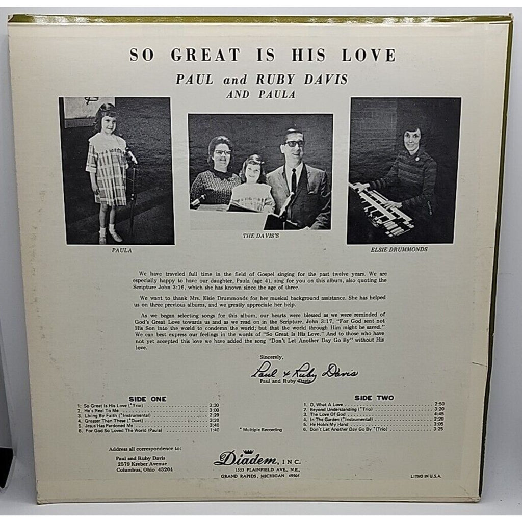 The Davis's - So Great Is His Love - Gospel Vinyl LP Columbus Ohio -