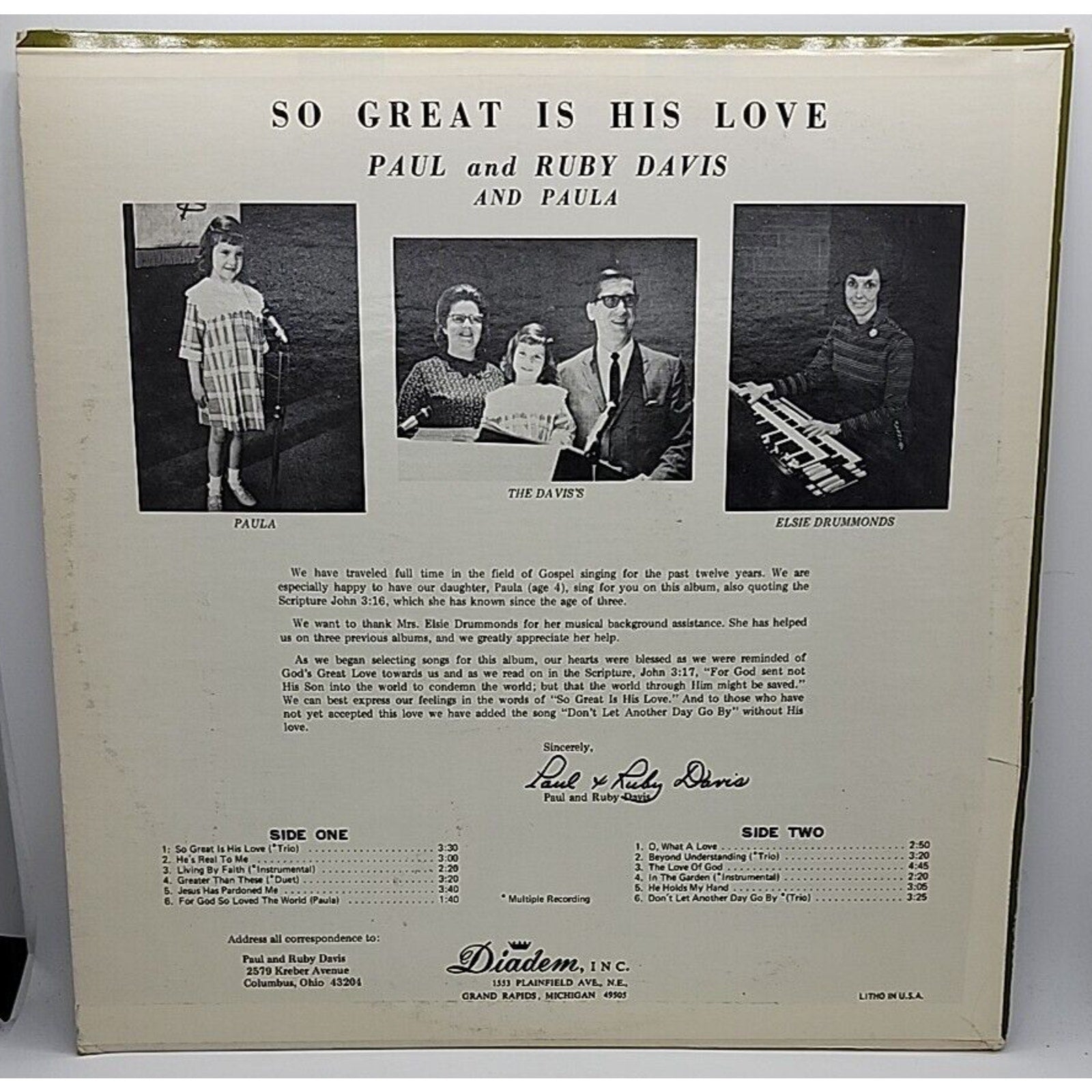 The Davis's - So Great Is His Love - Gospel Vinyl LP Columbus Ohio -