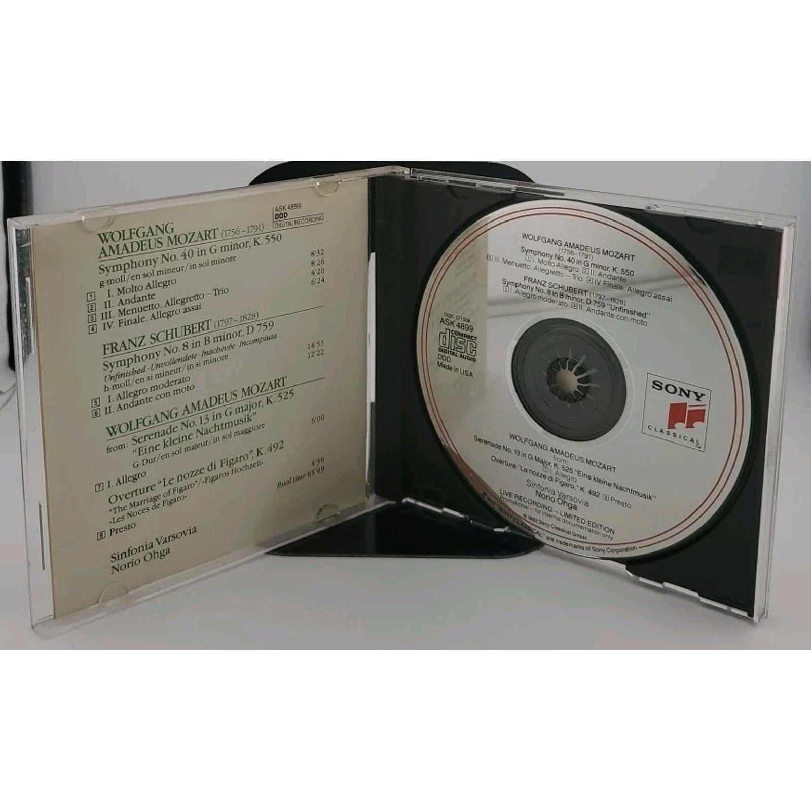 Mozart Symphony No. 40/ Schubert No. 8 CD Live Recording *Limited Edition*