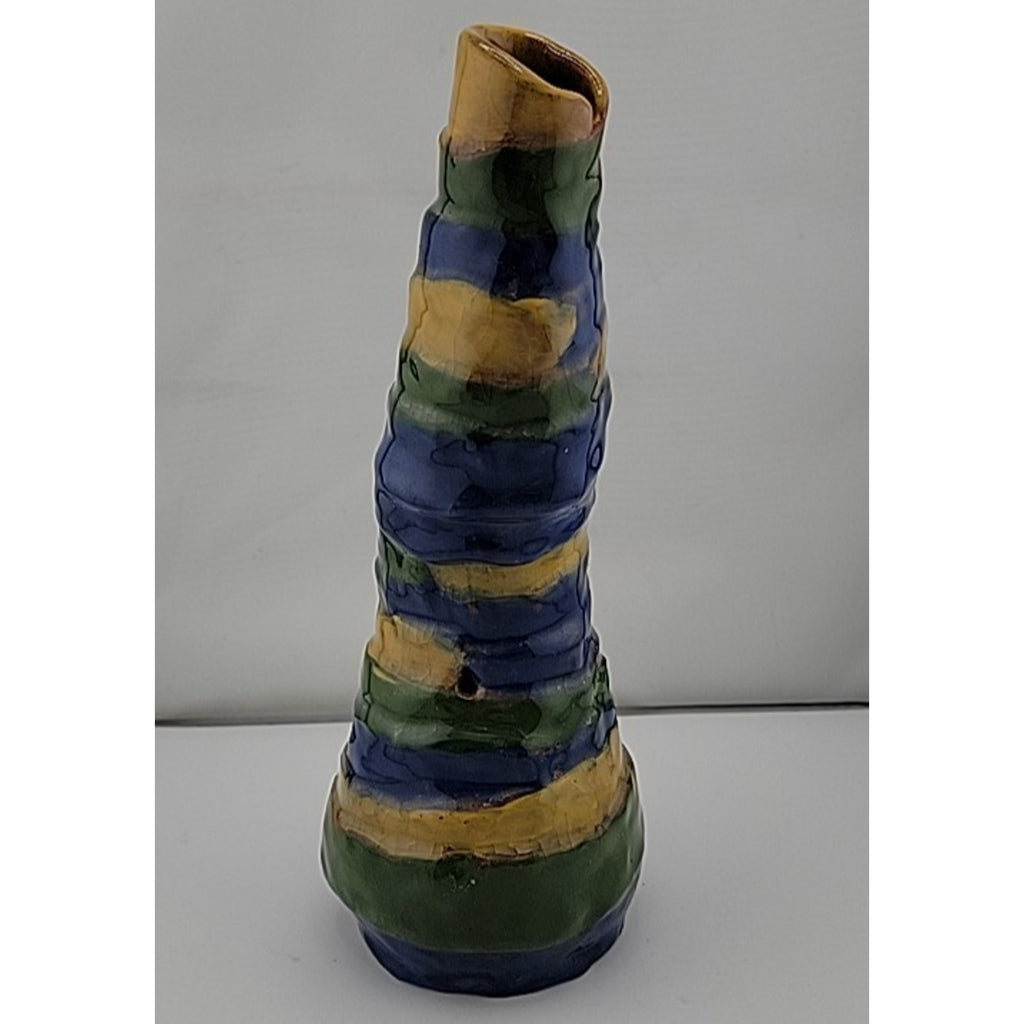 Blue Green Yellow Ceramic Wavy Vase