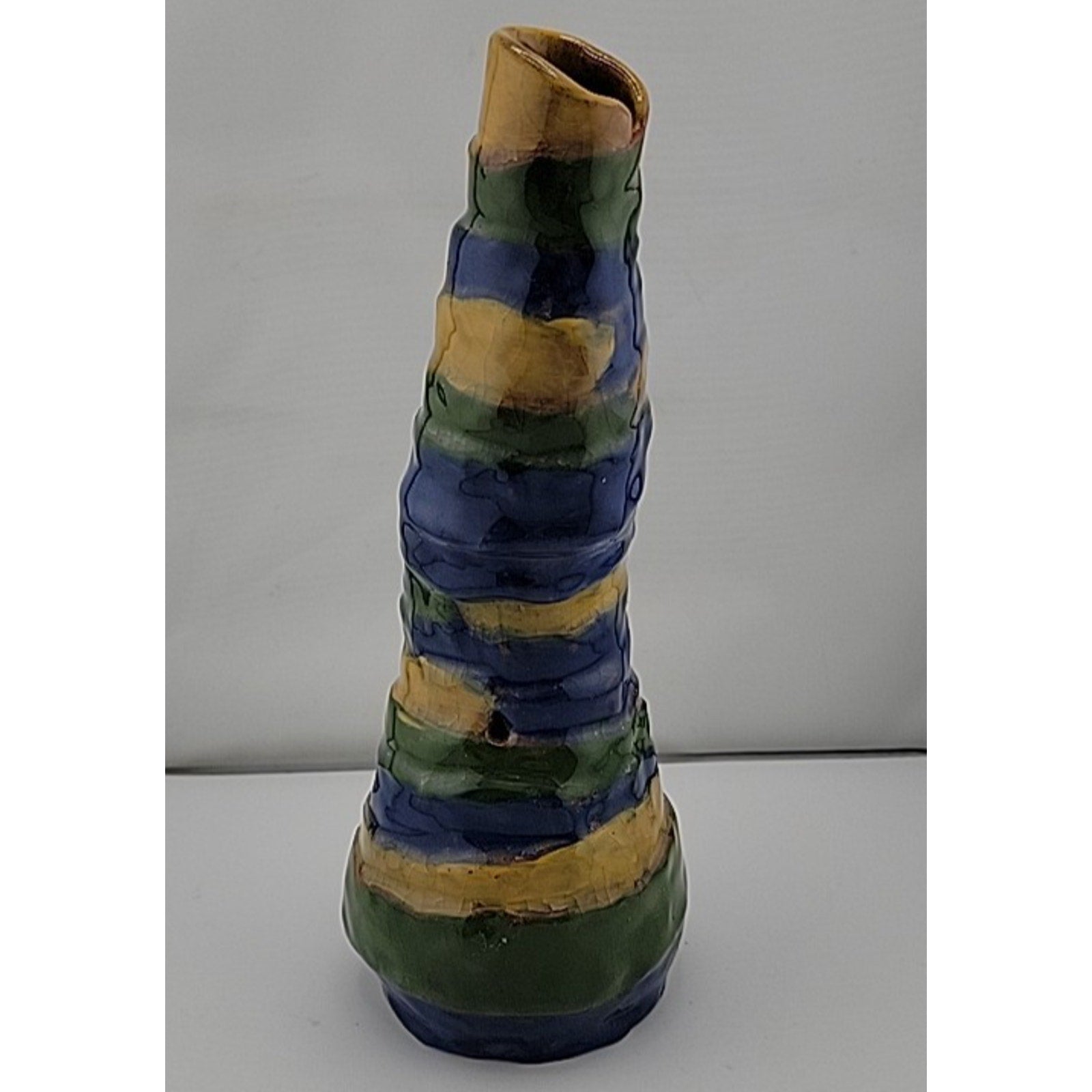 Blue Green Yellow Ceramic Wavy Vase