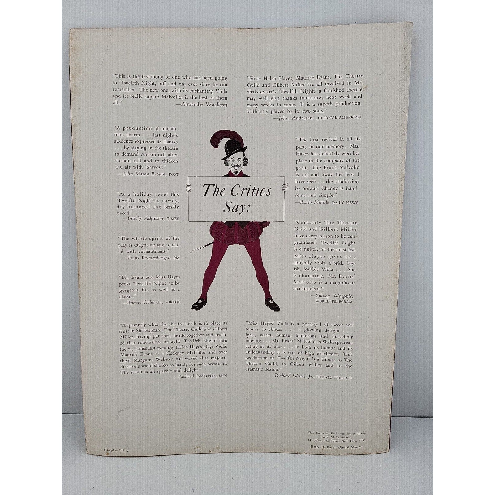 1930s-40s Helen Hayes in Twelfth Night Theater Program