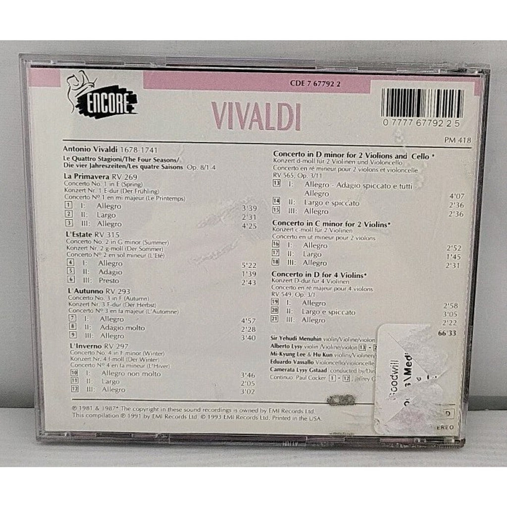 The Four Seasons by Vivaldi (CD, 1993)