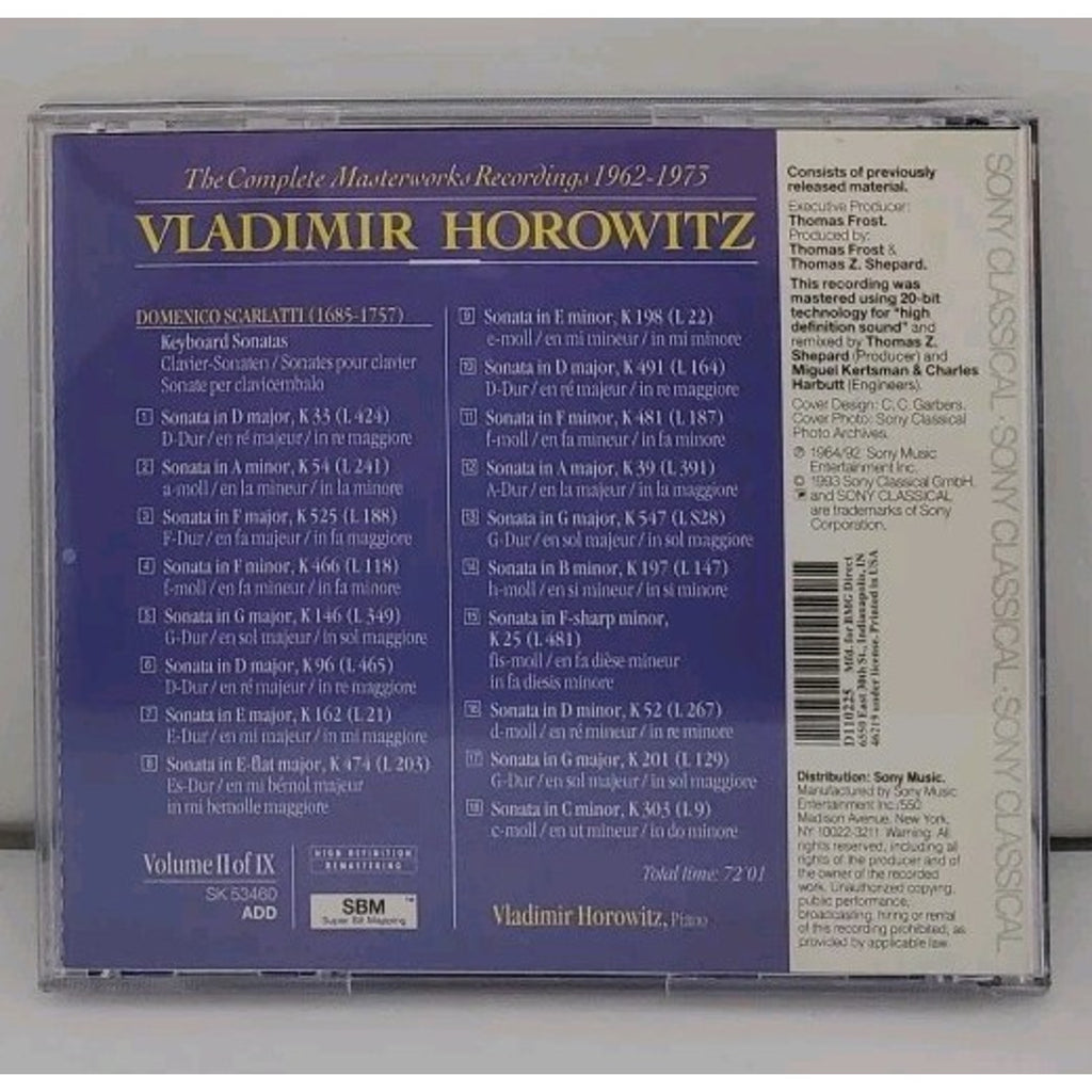 Horowitz The Celebrated Scarlatti Recordings Music Audio CD Masterworks Volume 2
