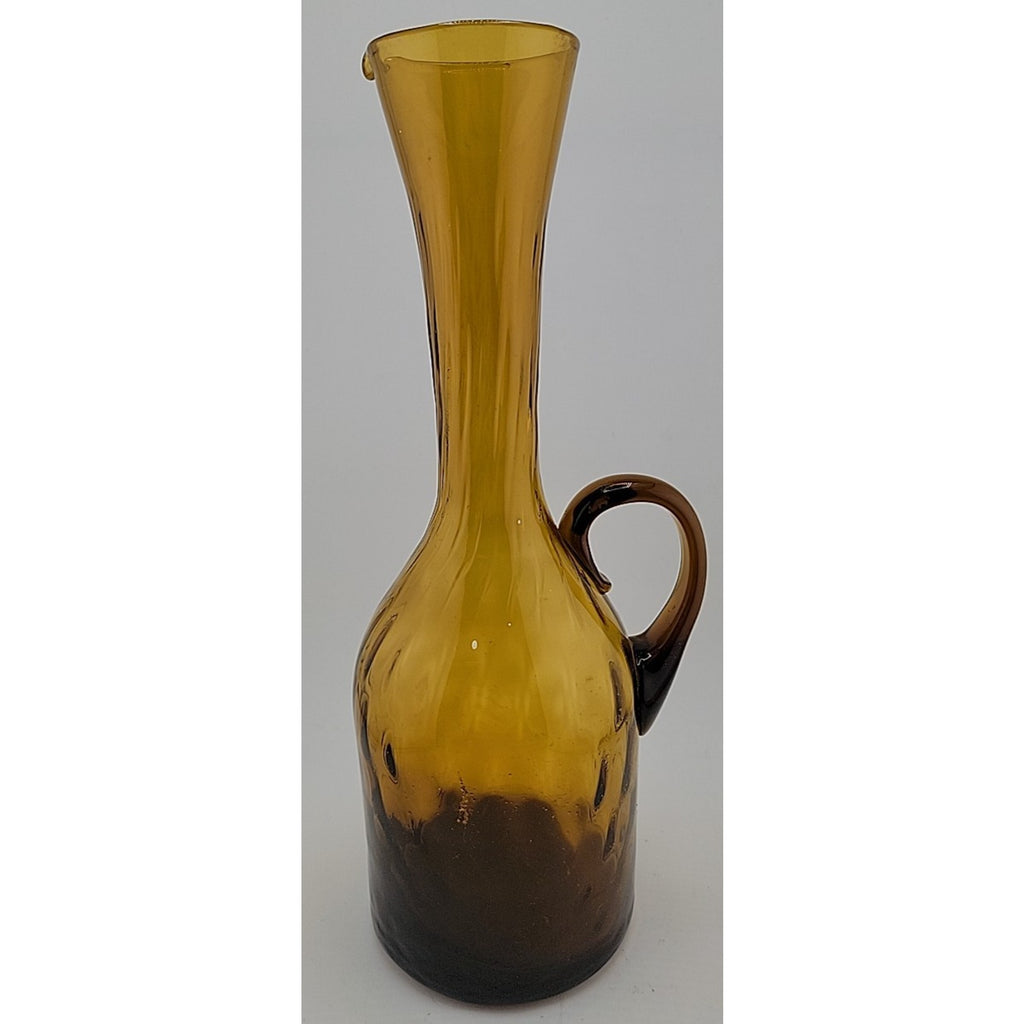 Long Neck Loop Handle Amber Flower Vase 11"