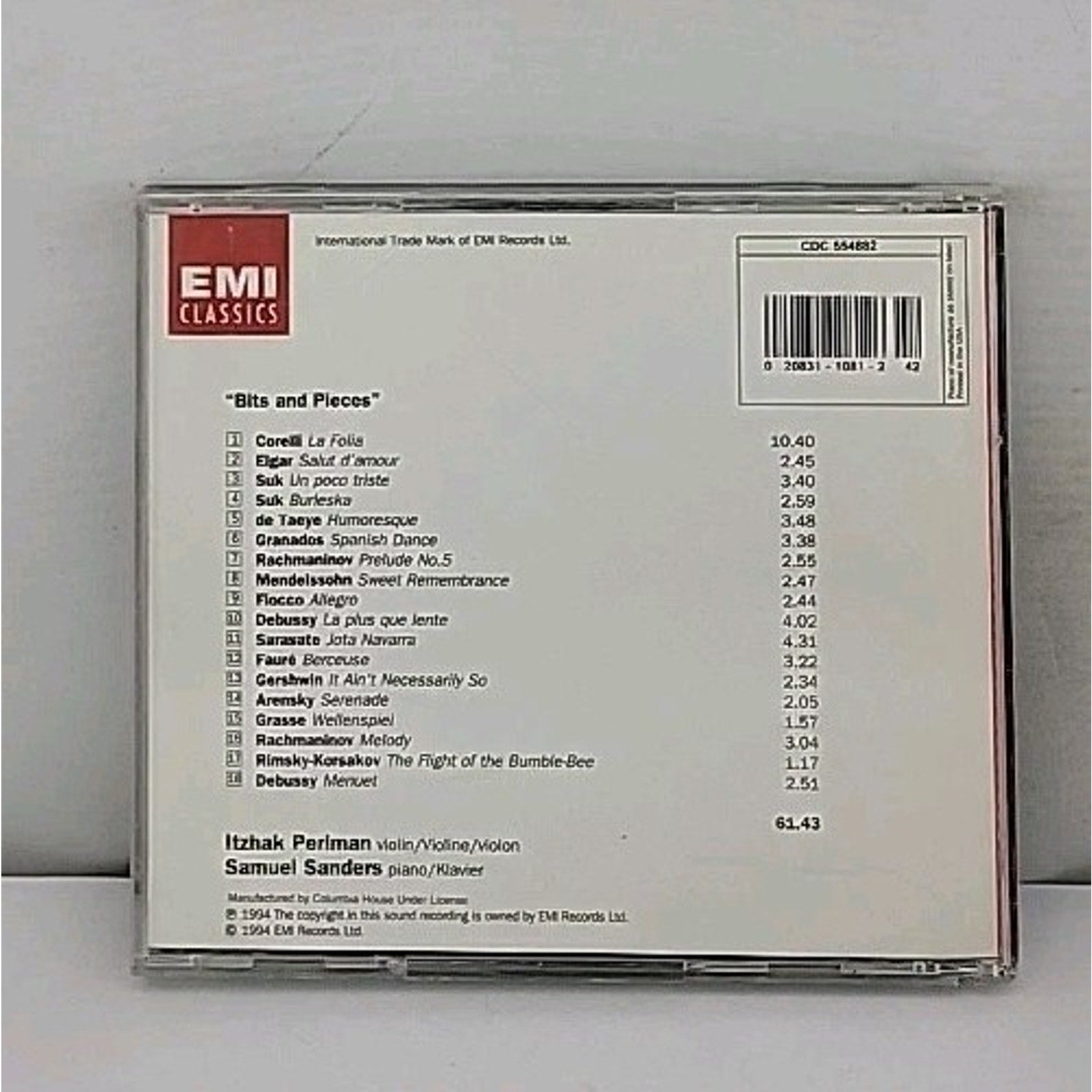 Itzhak Perlman Bits and Pieces CD Emi Classics