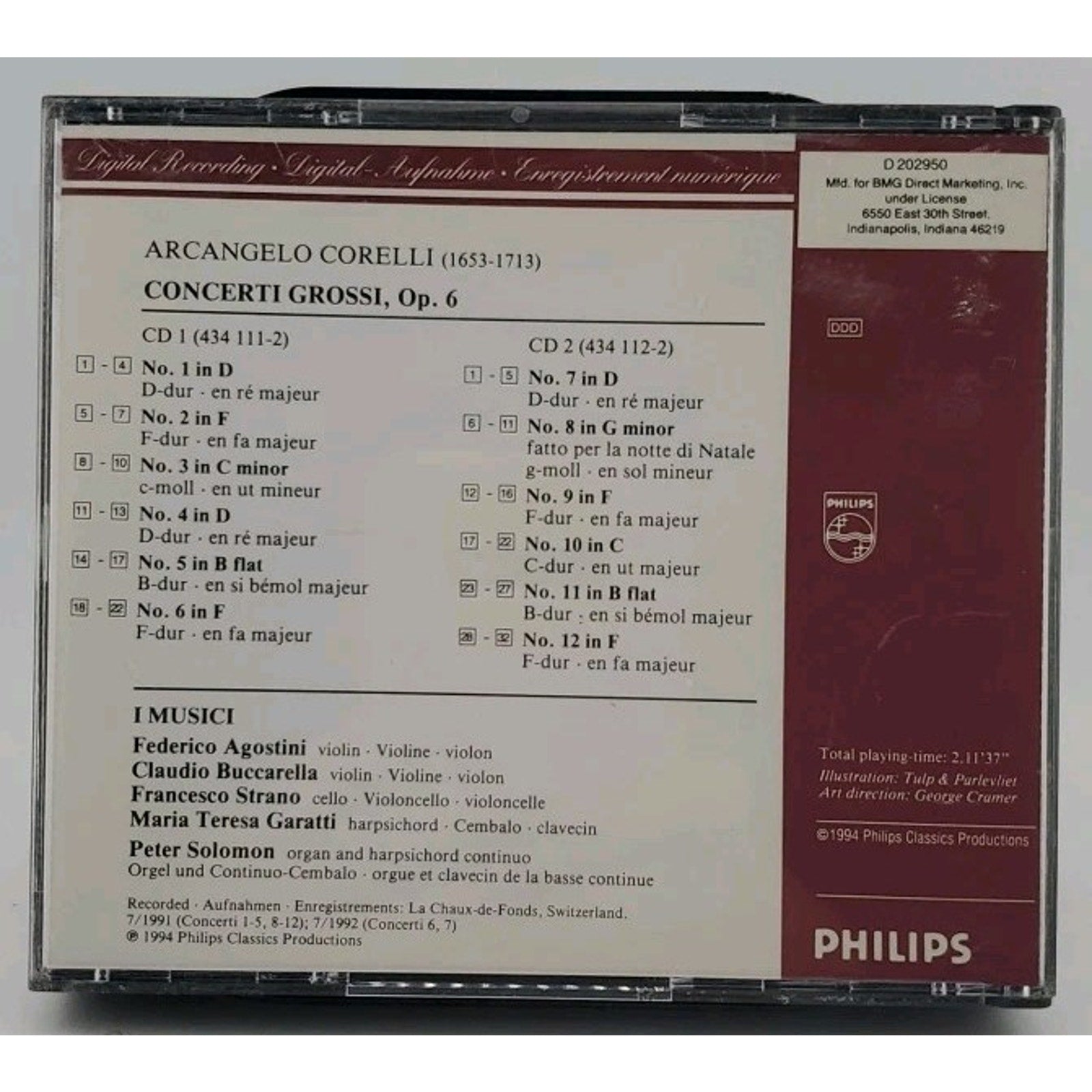 Corelli Concerti Grossi OP 6 I Musici CD 2 Discs