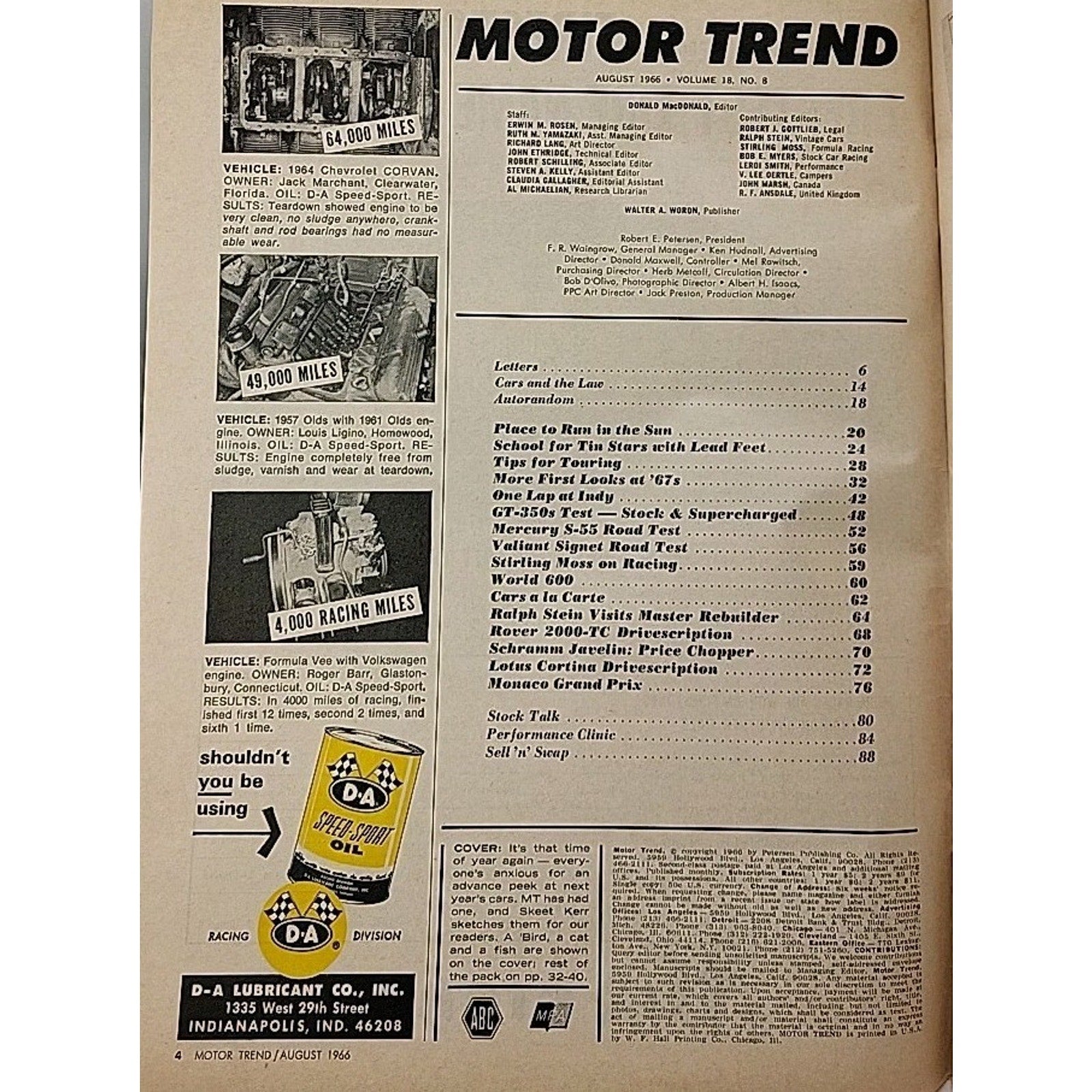 Motor Trend Magazine August 1966 Vol. 18 No. 8