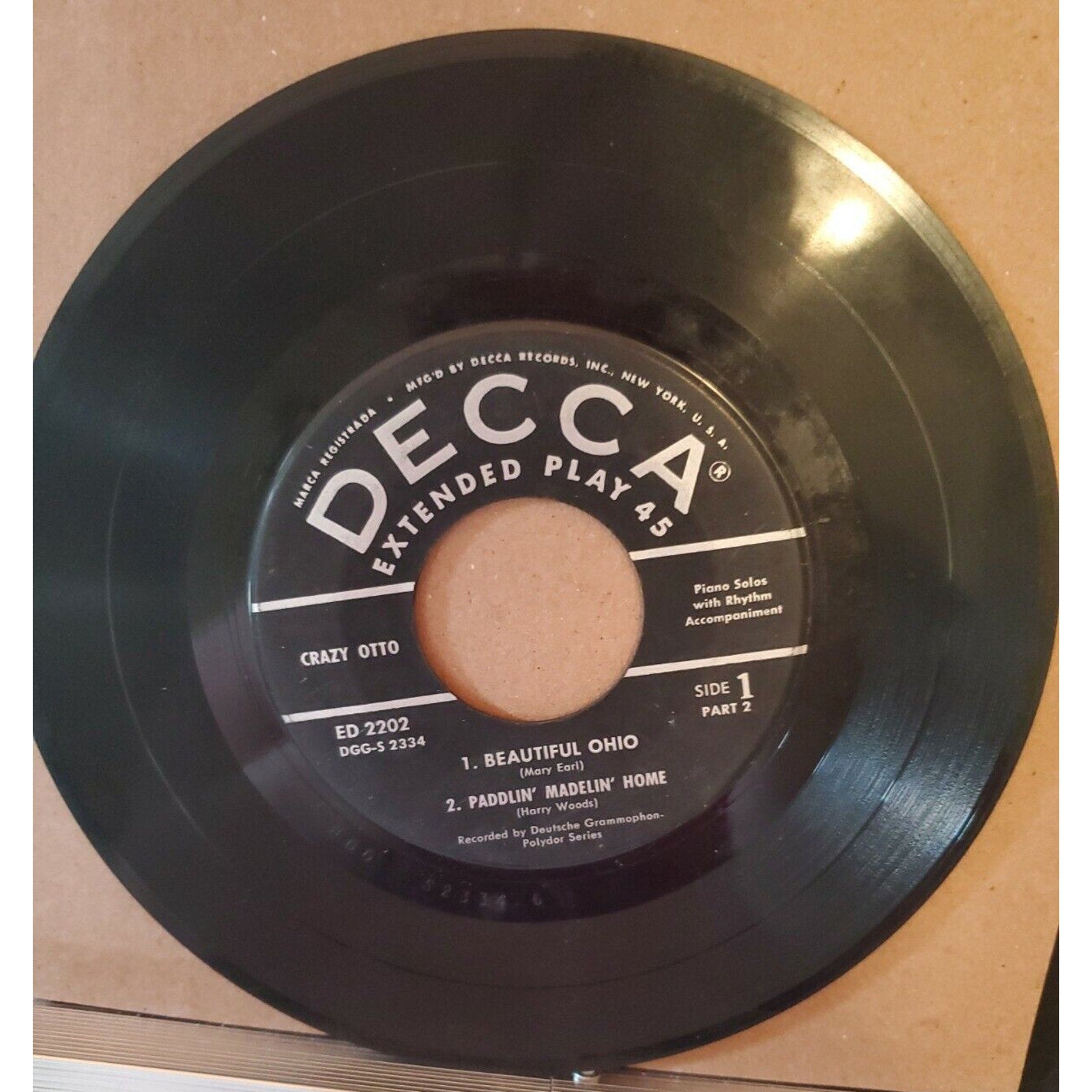 Crazy Otto - Part 2 EP 7" VG+ Vinyl 45 Decca ED 2202 USA 1955