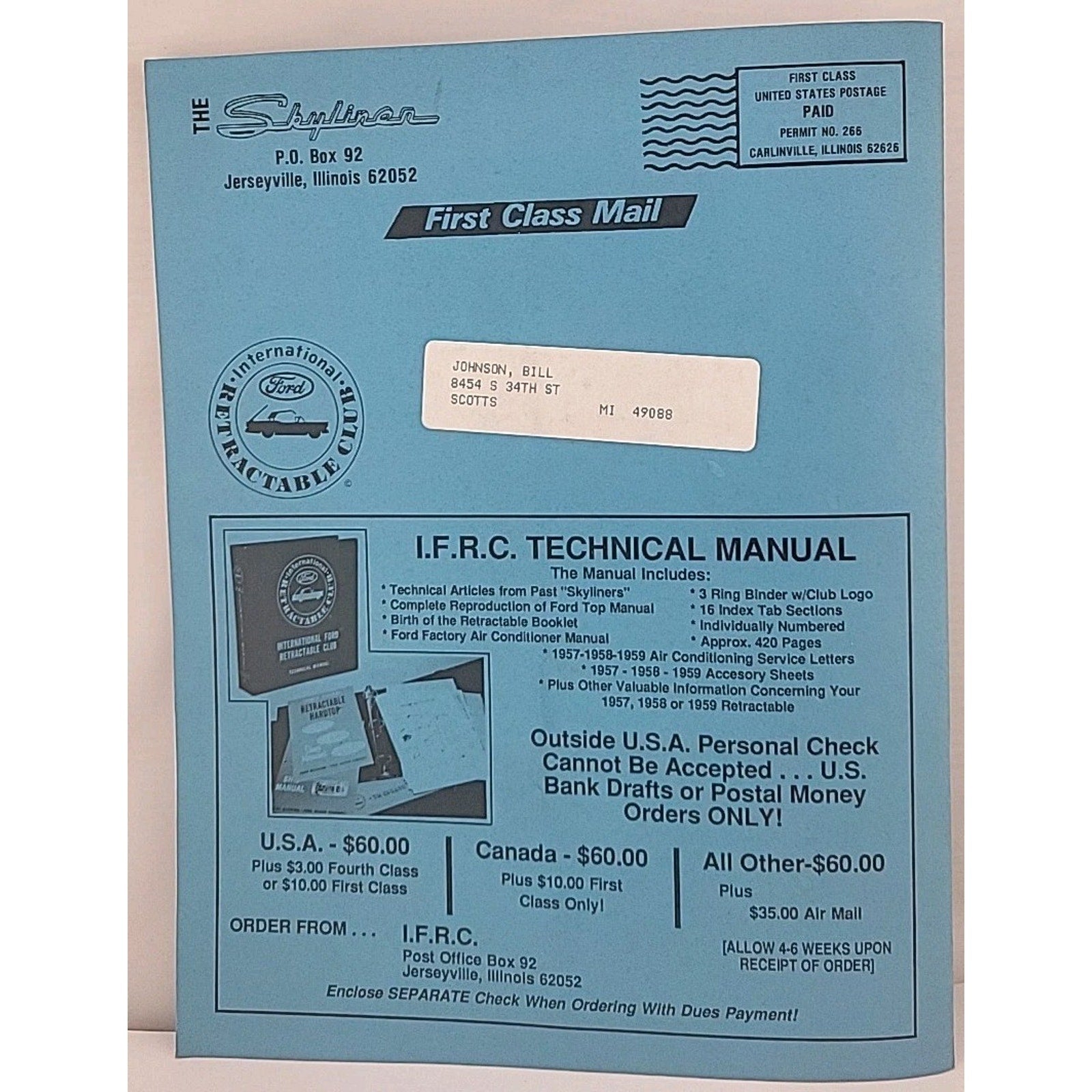 The Skyliner - International Retractable Club - May 1989 Number 105