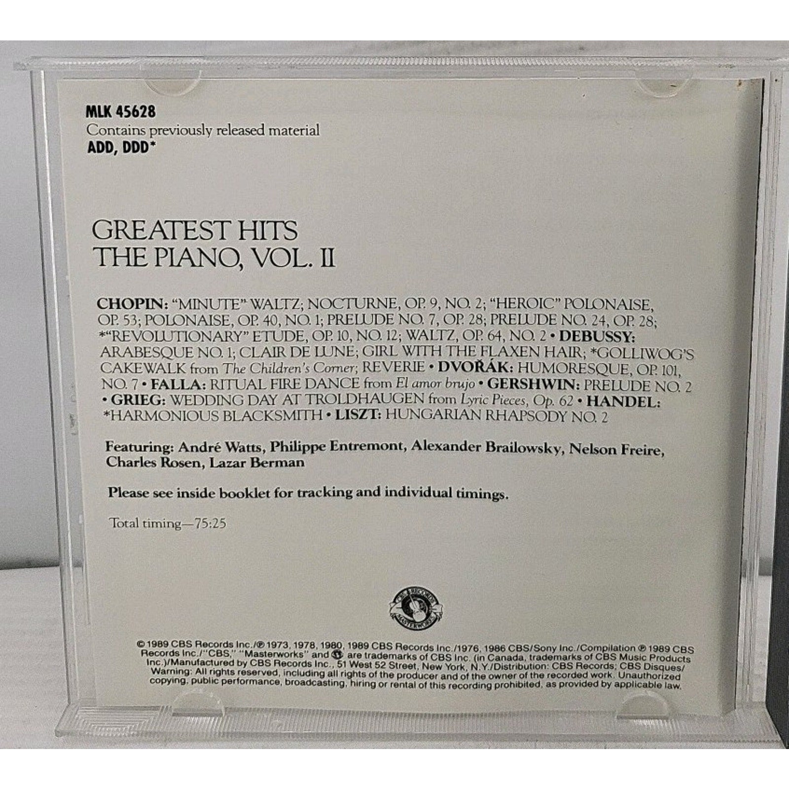 Piano Vol. II Greatest Hits CD 1989 Classical CBS Masterworks