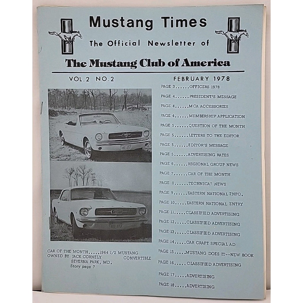 Mustang Times Newsletter - Mustang Club Of America - February 1978 - Vol. 2 No.2