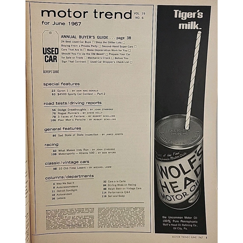 Motor Trend Magazine June 1967 Vol. 19 No. 6